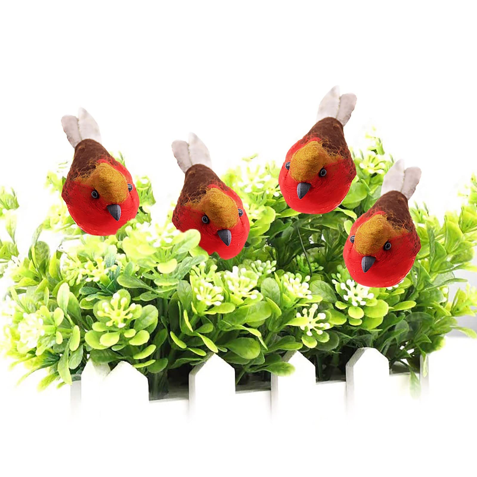 Red and White Decorative Garden Birds - Realistic Feathered Bird Pair for Outdoor Garden Decor, Yard Ornaments, and Patio Landscaping | Perfect for Spring Gardening, Backyard Decorations, and Bird Lover Gifts (Set of 4)