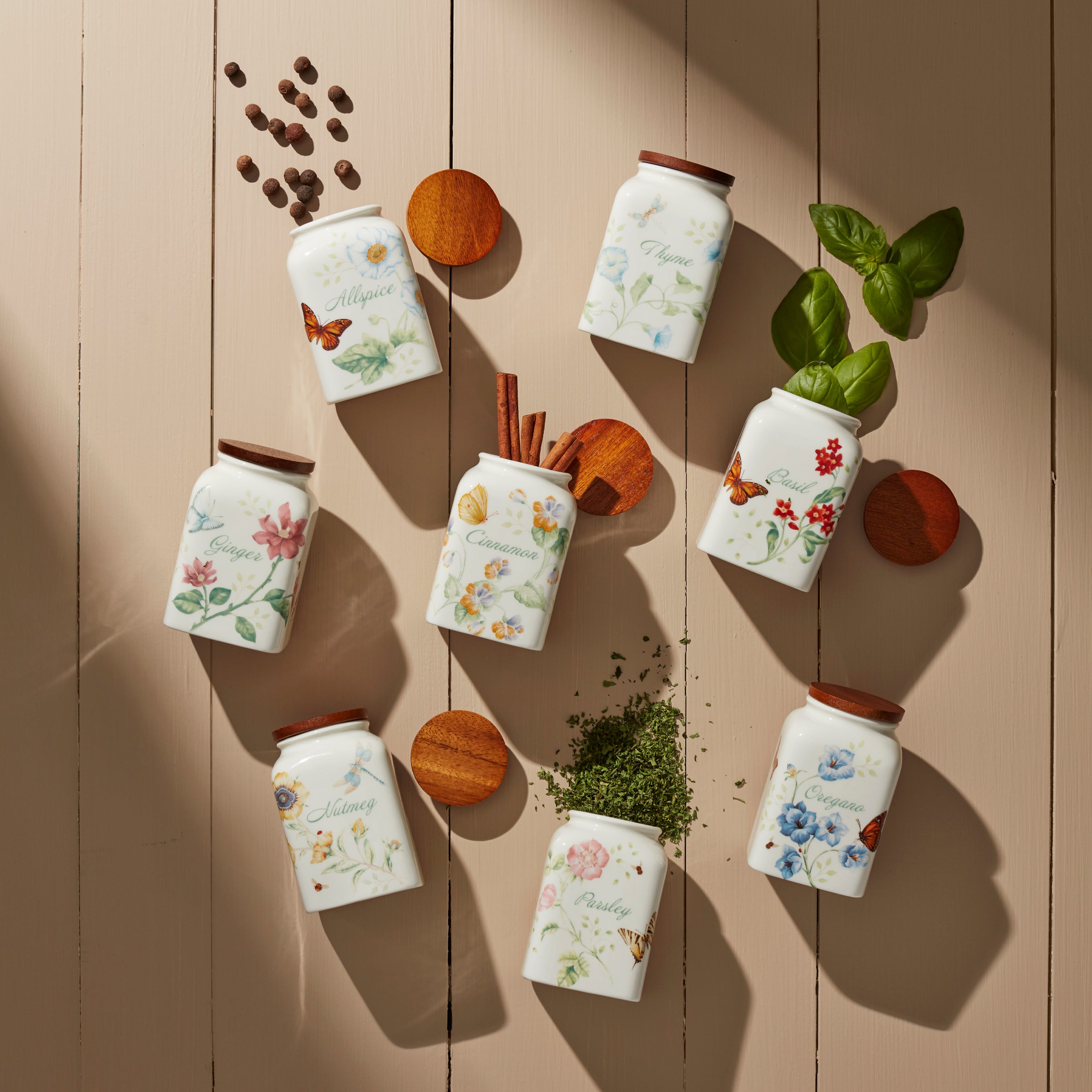 Butterfly Meadow 4-Piece Baking Spice Jars Set - Glass Spice Containers with Lids for Kitchen Organization & Baking Essentials Storage