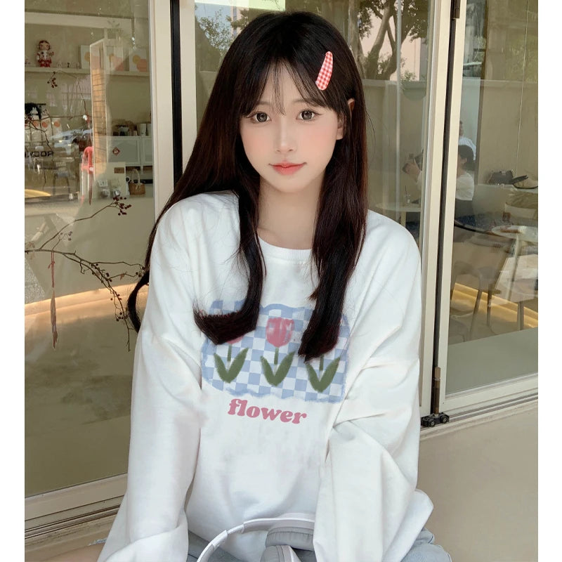 Sweet Apricot Pullover Sweatshirt for Women - Casual Loose Fit O-Neck Basic Hoodie - Winter Fashion Office Wear & Everyday Comfort