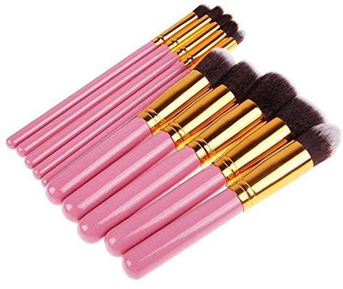 Premium Synthetic Makeup Brush Set - 10 Piece Soft Kabuki Foundation Blending Brush Kit (Rose Gold) for Professional Makeup Application & Travel Beauty Essentials