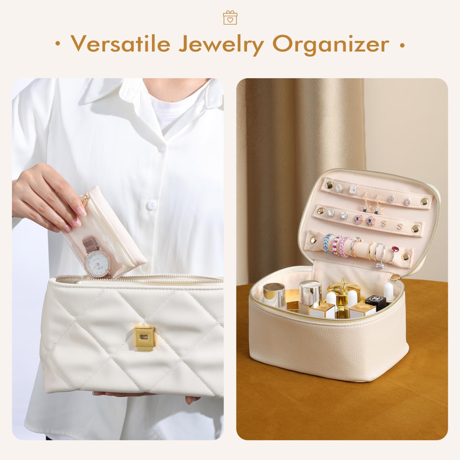 Personalized Initial Letter A Travel Jewelry Box & Makeup Organizer - White Christmas Gift for Women & Girls | Compact Jewelry Case for Travel Essentials | Perfect for Vacation, Bridal Shower & Birthday Presents