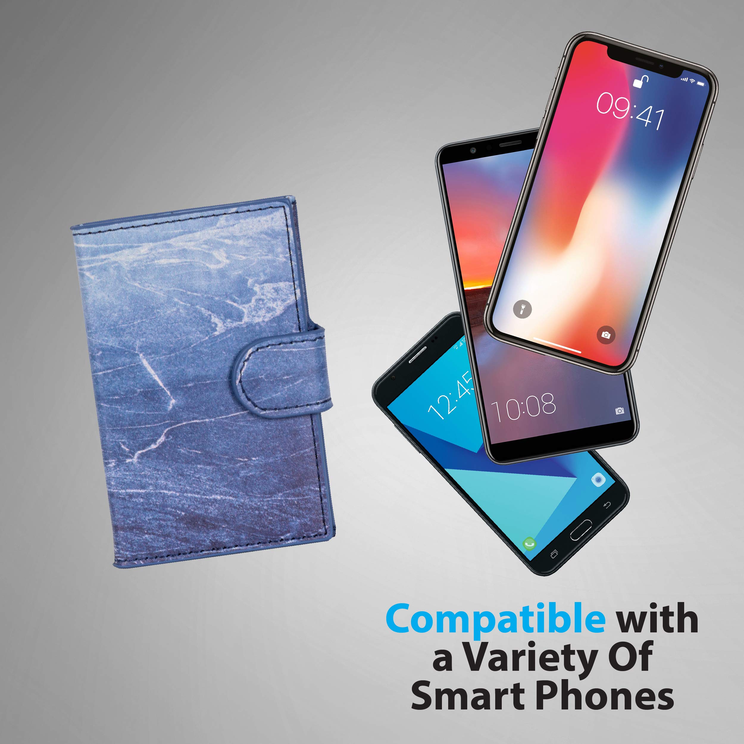 Stick On Cell Phone Wallet & Card Holder for iPhone - Compatible with Most Phone Cases (Dark Blue) | Slim RFID Blocking Wallet for Credit Cards, ID & Cash | Perfect for Travel, Shopping & Everyday Use