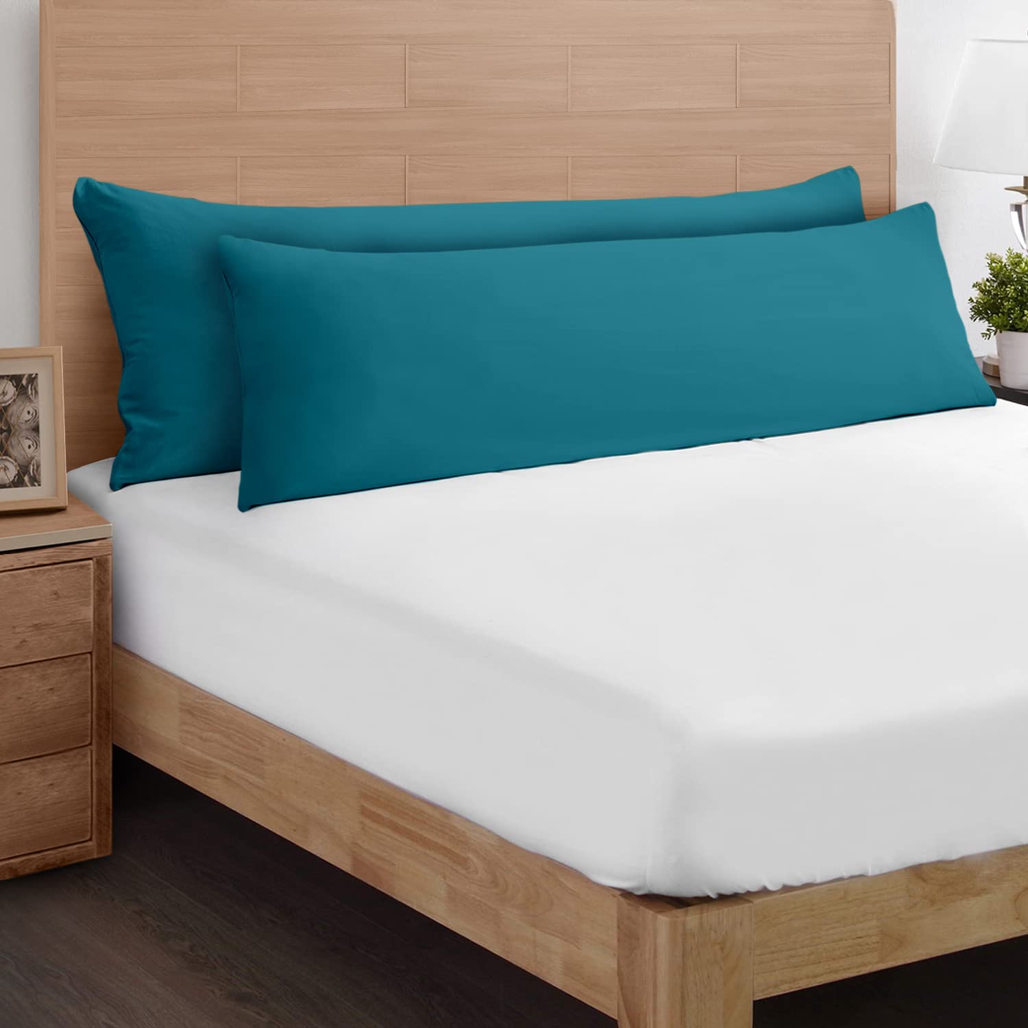 Premium Soft Microfiber Body Pillow Cover Set of 2 - 20x54 Inch Teal Blue Body Pillowcase for Adults, Anime & Maternity Support - Ultra Comfortable for Sleeping, Lounging & Back Pain Relief