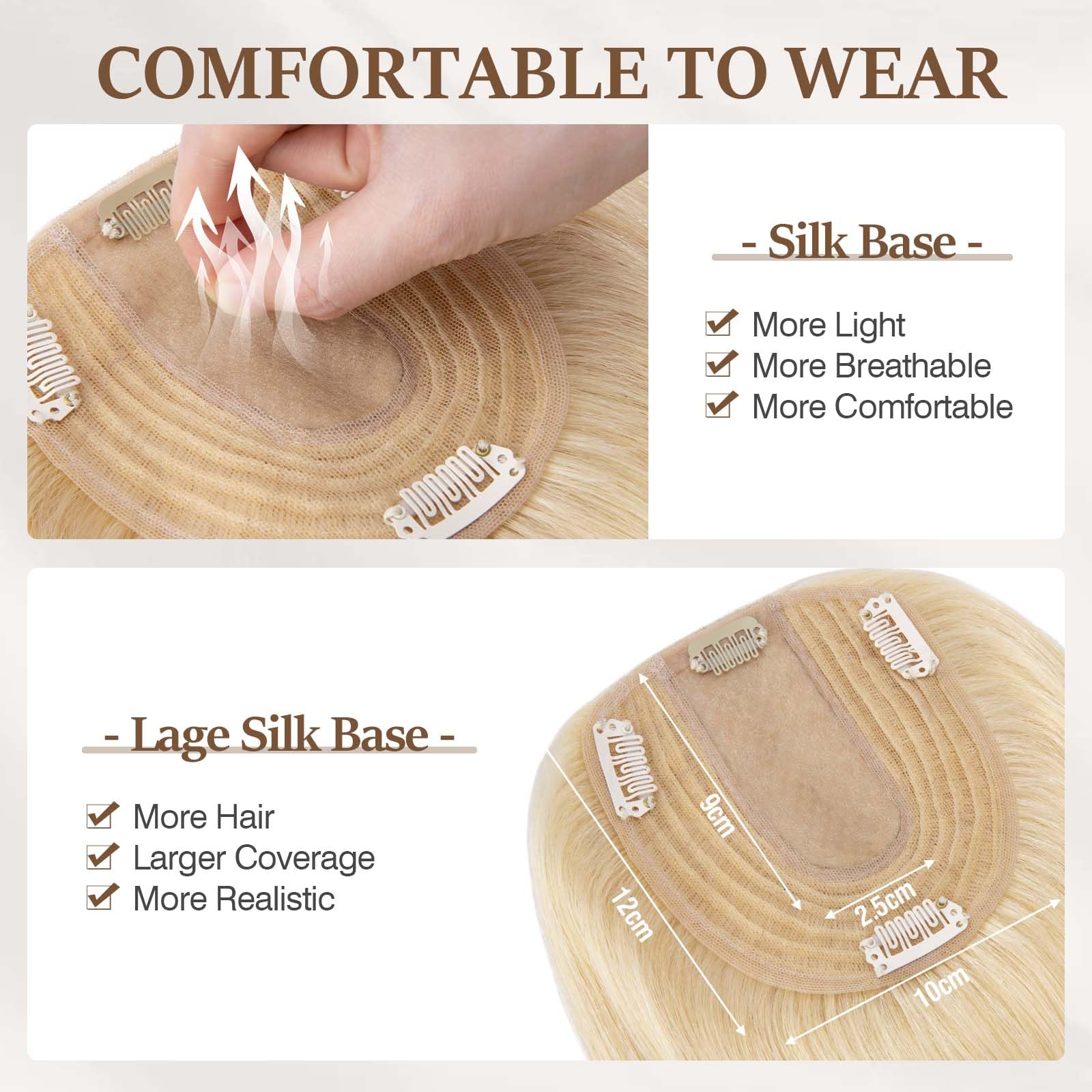 100% Human Hair Toppers for Women - Remy Clip-In Hair Topper with Silk Base for Thinning Hair | 10 Inch #613 Bleach Blonde | Perfect for Daily Wear, Special Occasions & Hair Volume Enhancement
