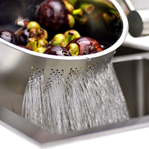 Premium Stainless Steel Rice Washing Bowl with Side Drainer - Large Capacity Kitchen Colander for Washing Rice, Fruits & Vegetables | Durable Food Strainer for Cooking, Meal Prep & Healthy Eating