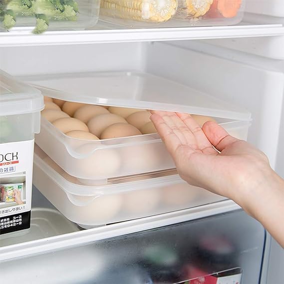 24 Grid Stackable Plastic Egg Storage Container with Lid - Transparent Fridge Organizer Tray for Eggs - Perfect for Kitchen, Refrigerator & Pantry Organization (1 Pack)