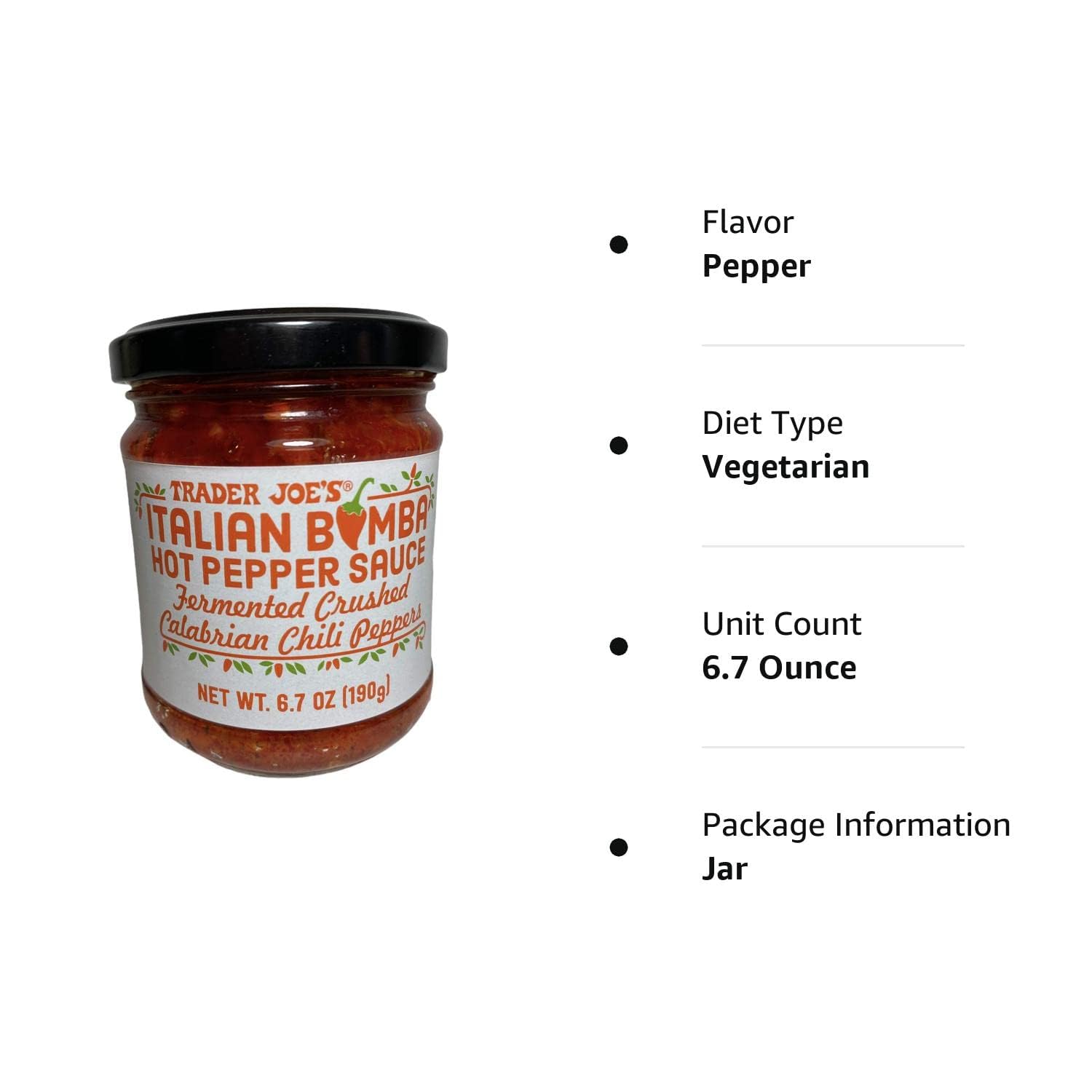 Trader Joe's Italian Bomba Hot Pepper Sauce - Fermented Crushed Calabrian Chili Peppers, Spicy & Flavorful (Pack of 1) | Perfect for Pasta, Pizza, Sandwiches & Charcuterie Boards
