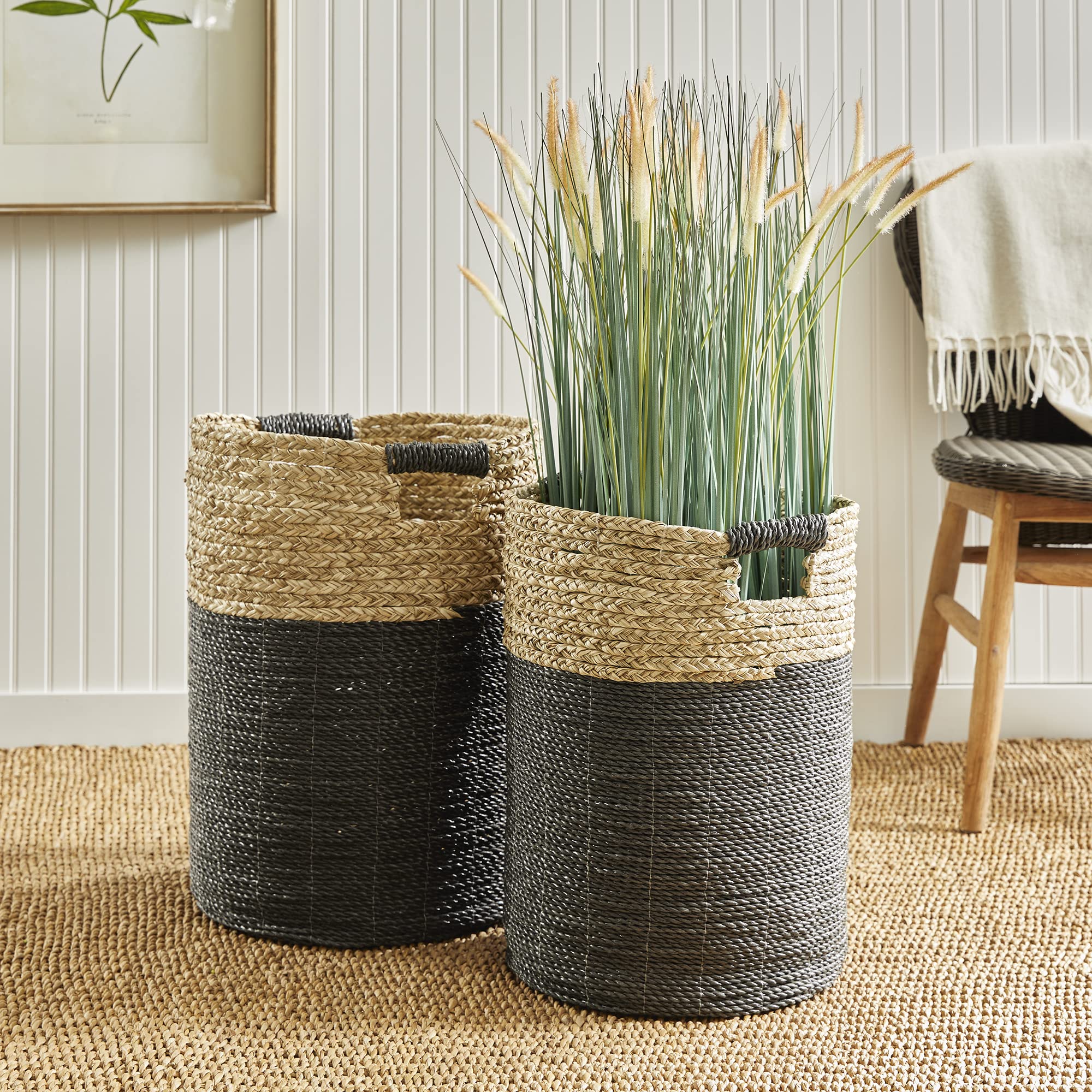 Napa Madura Hamper Baskets Set of 2 - Black/Natural for Home Storage