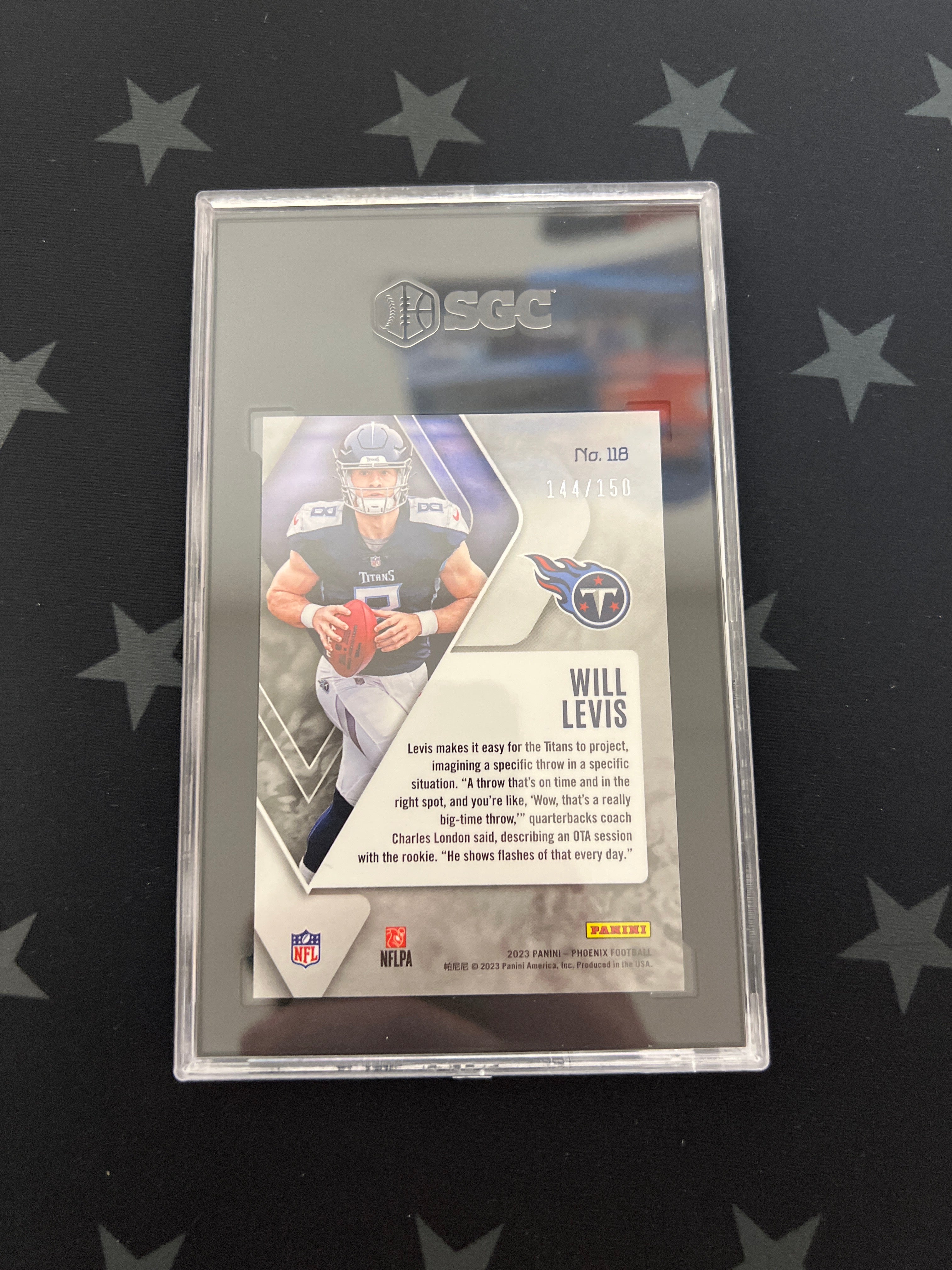 2023 Panini Phoenix Will Levis Rookie Card #118 Teal Parallel 144/150 SGC 10 Gem Mint - Perfect for NFL Collectors & Tennessee Titans Fans
