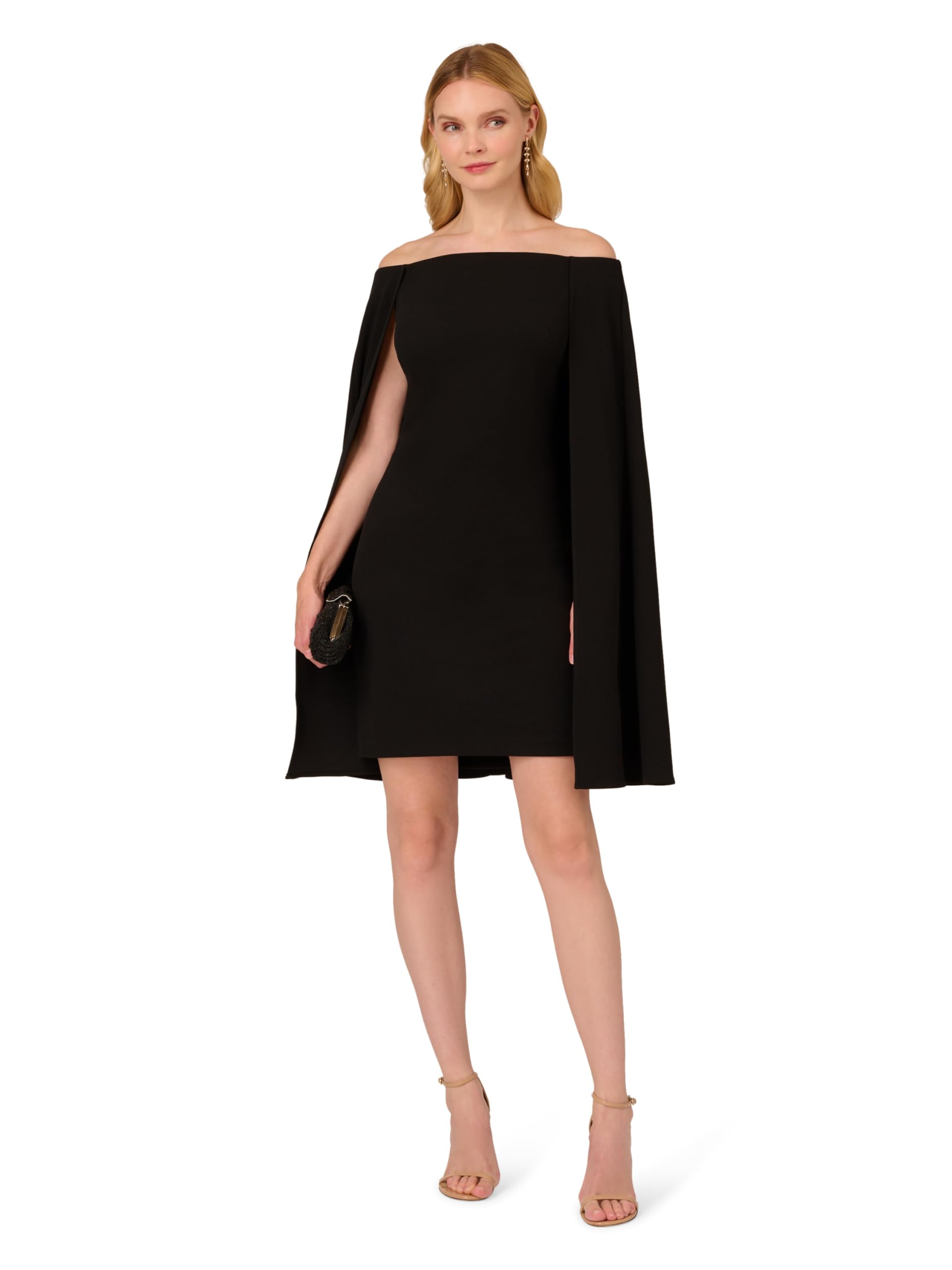 Adrianna Papell Women's Off Shoulder Cape Dress - Elegant Formal Gown for Evening Parties, Weddings & Special Occasions