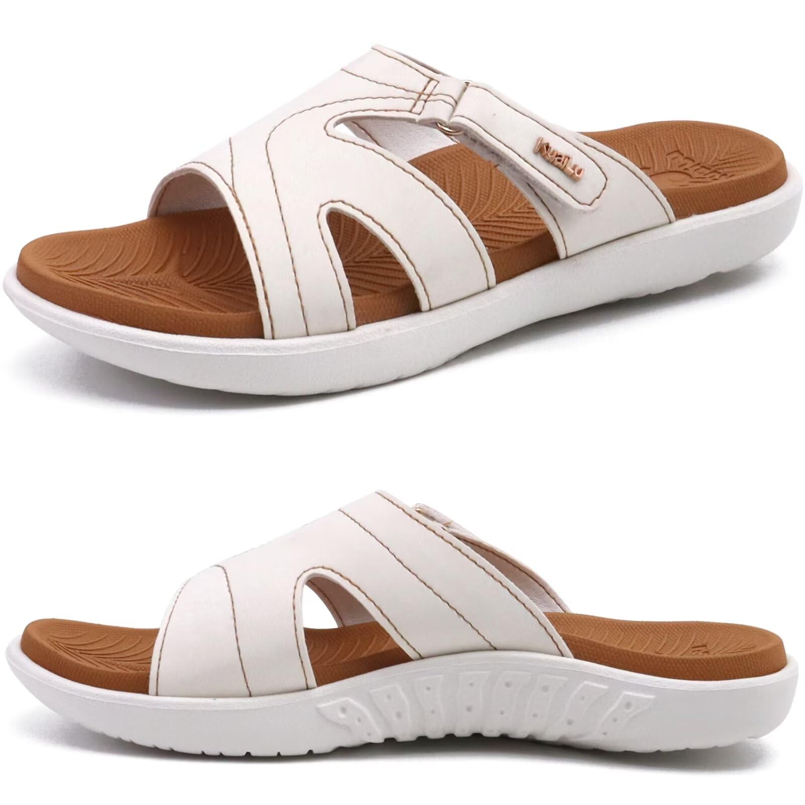 KuaiLu Women's Orthotic Slides - Lightweight Athletic Yoga Sandals with Thick Cushion & Arch Support for Plantar Fasciitis - Comfortable Slip-On Slippers for Walking, Yoga, and Home Use