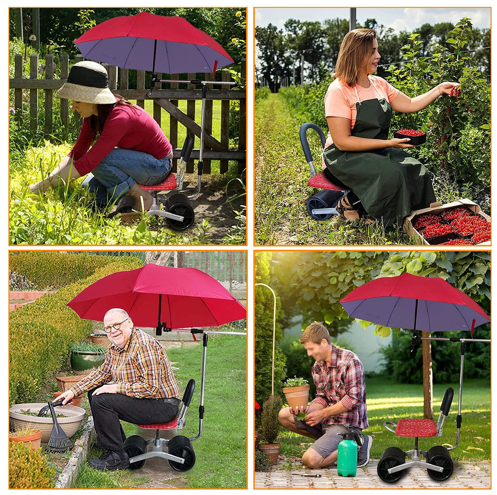 **Lightweight Rolling Garden Stool with 360° Swivel & Height Adjustment – Heavy Duty 190kg Capacity, Umbrella Stand – Perfect for Weeding, Planting, Cleaning & Outdoor Repairs (Ideal for Seniors & Gardeners)**