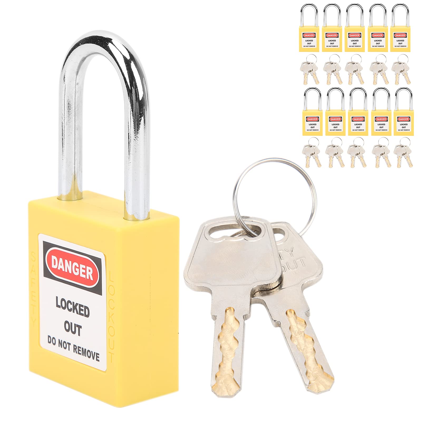 10 Pack 38mm Insulation Padlock Locks - Heavy Duty Industrial Safety Lockout for Factory, Warehouse & Equipment - Secure Engineering Door Locks (Yellow) - Perfect for OSHA Compliance & Electrical Maintenance