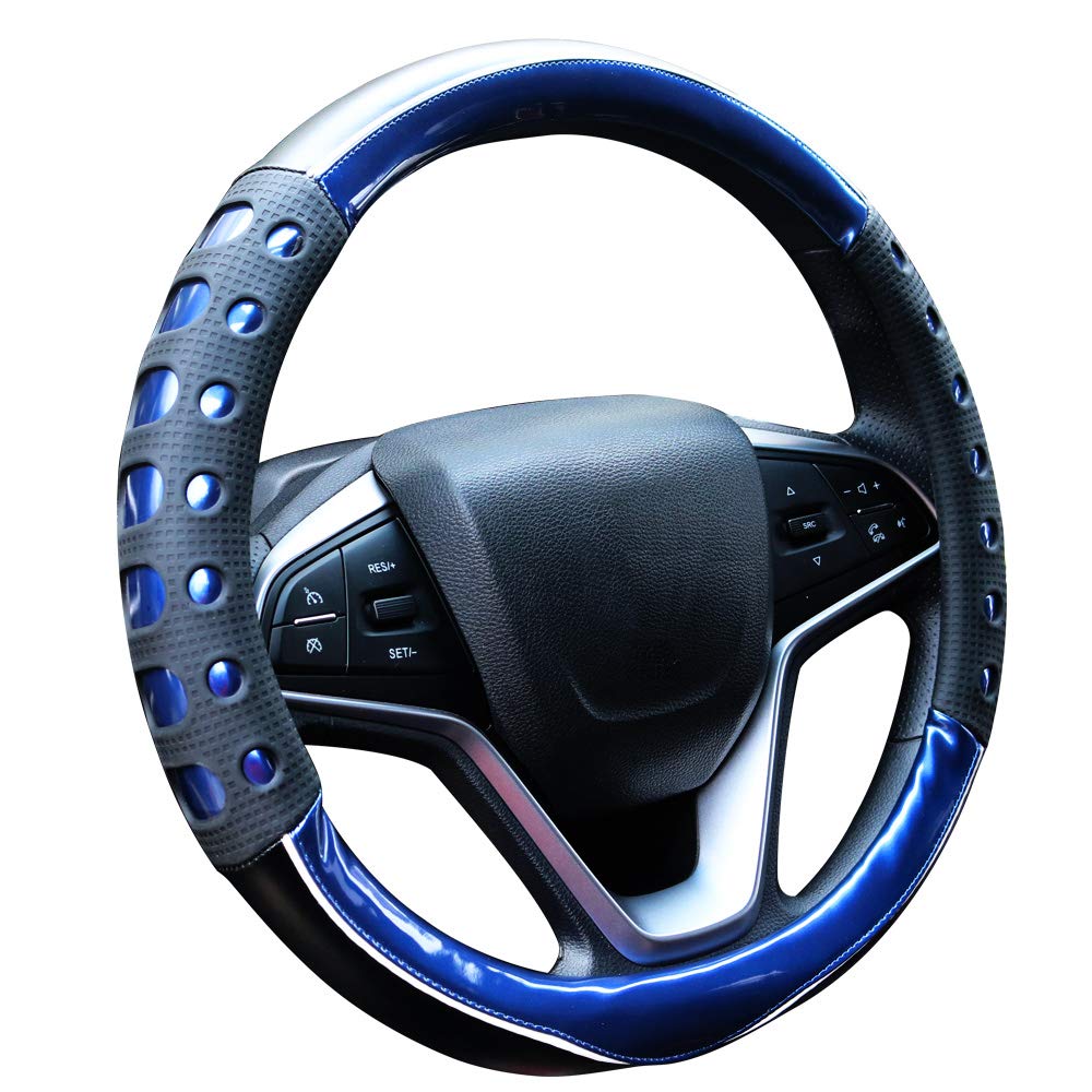 Premium Universal 15-Inch Non-Slip Leather Steering Wheel Cover - Blue | Comfort Grip & Enhanced Driving Control | Perfect for Cars, Trucks & SUVs