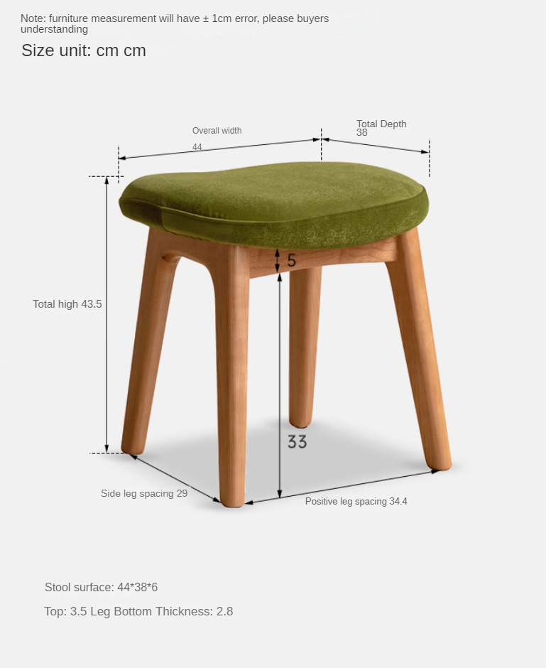 Solid Oak & Cherry Wood Makeup Stool - Natural Wood Vanity Seat with Storage for Bedroom, Bathroom & Dressing Room