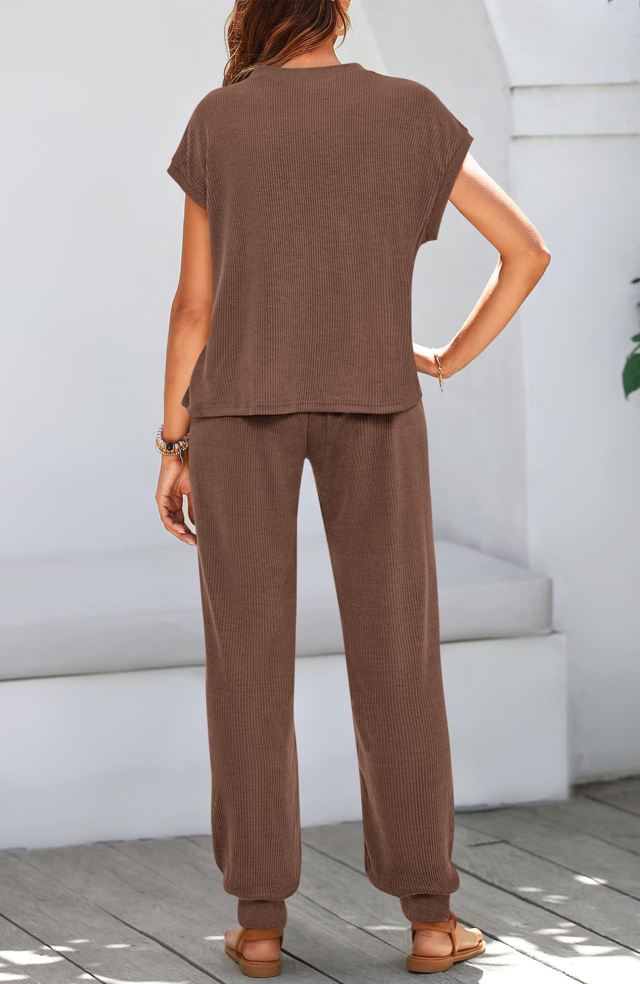 BTFBM Women's 2-Piece Tracksuit Set - Short Sleeve Top & Drawstring Jogger Pants | Casual Workout Outfit for Gym, Running & Lounge Wear