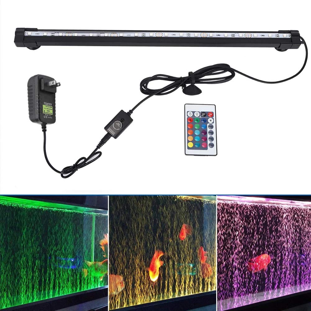 LED Aquarium Light with Remote - 30cm Submersible Bubble Lamp for Fish Tanks (US/EU/UK Plug) - Perfect for Freshwater/Saltwater Aquariums