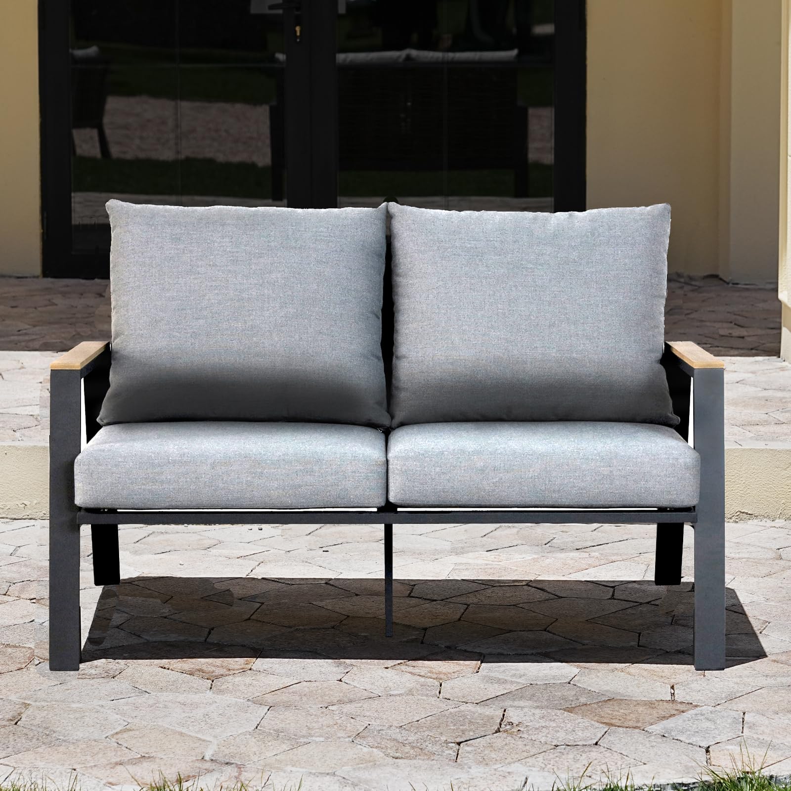 4-Piece Patio Furniture Set - Aluminum Outdoor Conversation Set with Cushions, Deck Lounge Sofa & Coffee Table for Garden, Porch, Backyard - Perfect for Relaxing, Entertaining & Outdoor Gatherings (Includes Loveseat)