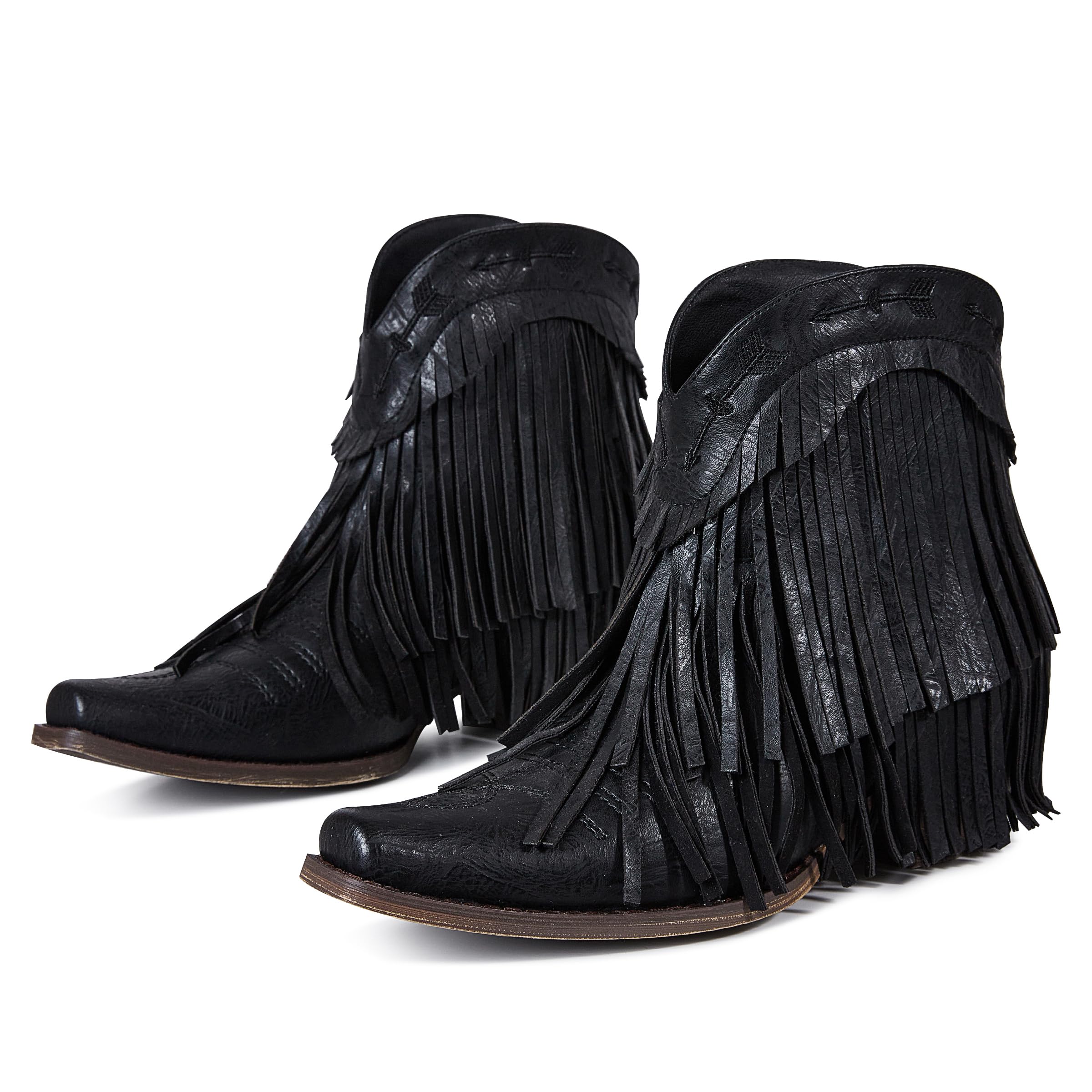 MeiLuSi Women's Fringe Western Cowboy Boots - Ankle-Length Cowgirl Boots with Tassels, Easy Pull-On Design for Country Dancing, Rodeo & Western Fashion