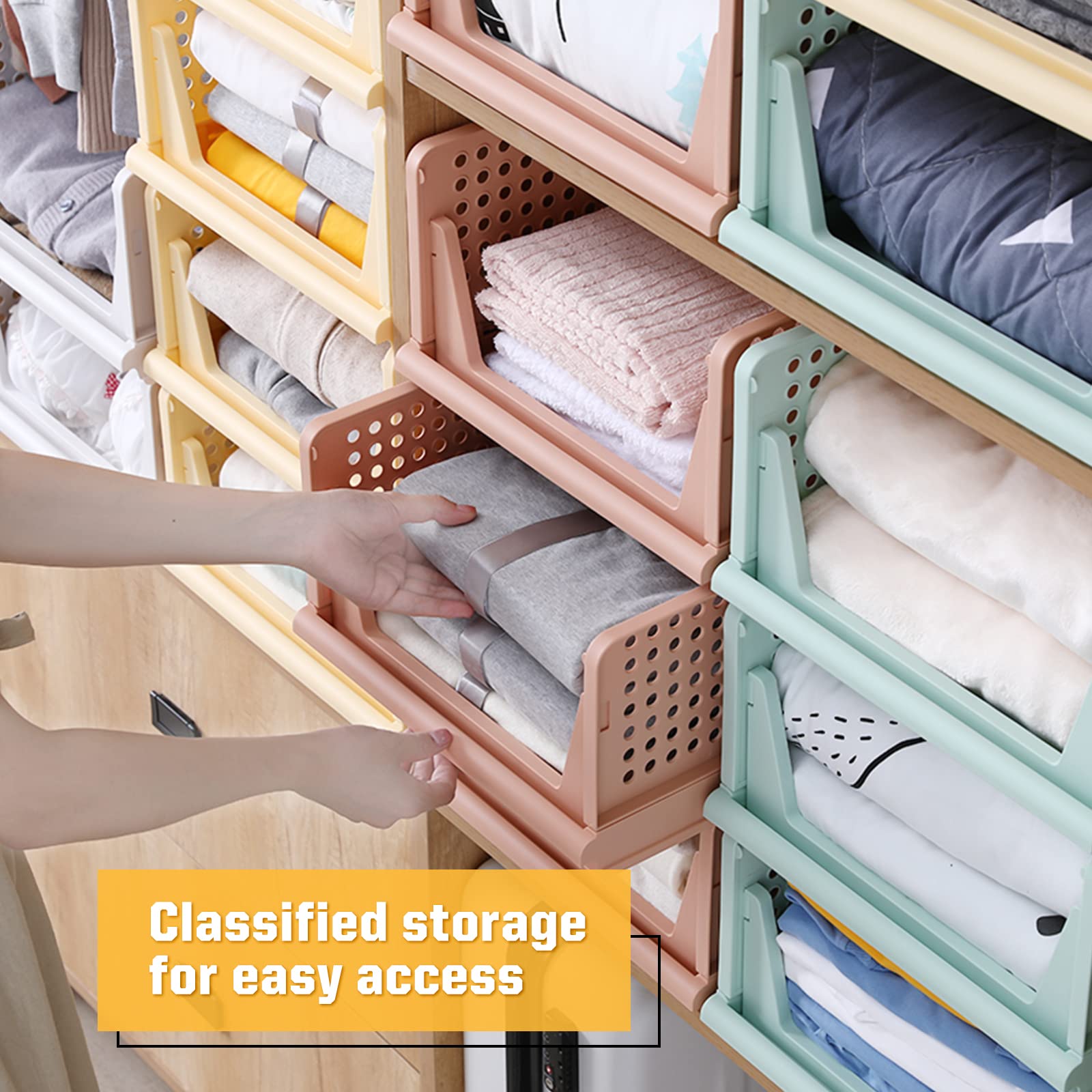 4 Pack Foldable Closet Organizers - Stackable Plastic Storage Bins & Drawer Organizers for Clothes, Underwear, Socks | Space-Saving Wardrobe Storage Solution for Bedroom, Closet & Dorm Organization