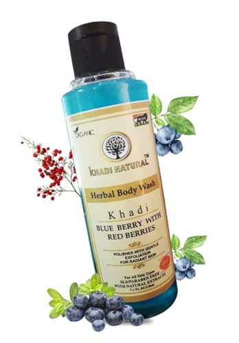 Khadi Natural Herbal Body Wash - Blueberry & Red Berry Infused, 210ml | Refreshing, Hydrating, Paraben-Free | Gentle Cleansing for Dry & Sensitive Skin | Perfect for Daily Shower & Spa Relaxation