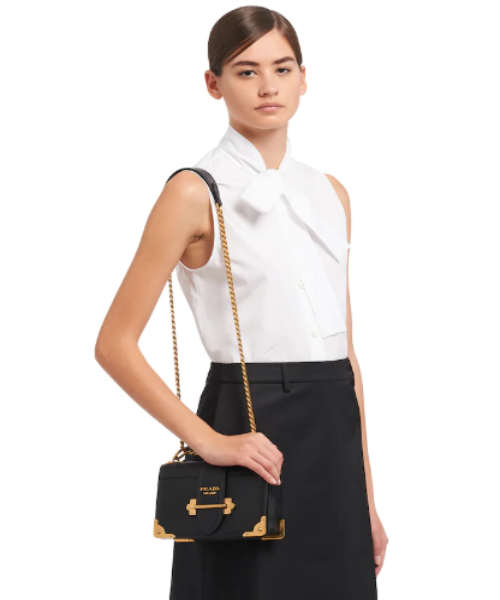 Prada Cahier Genuine Leather Shoulder Bag for Women - Black Luxury Handbag | Perfect for Work, Evening Events & Travel Accessories