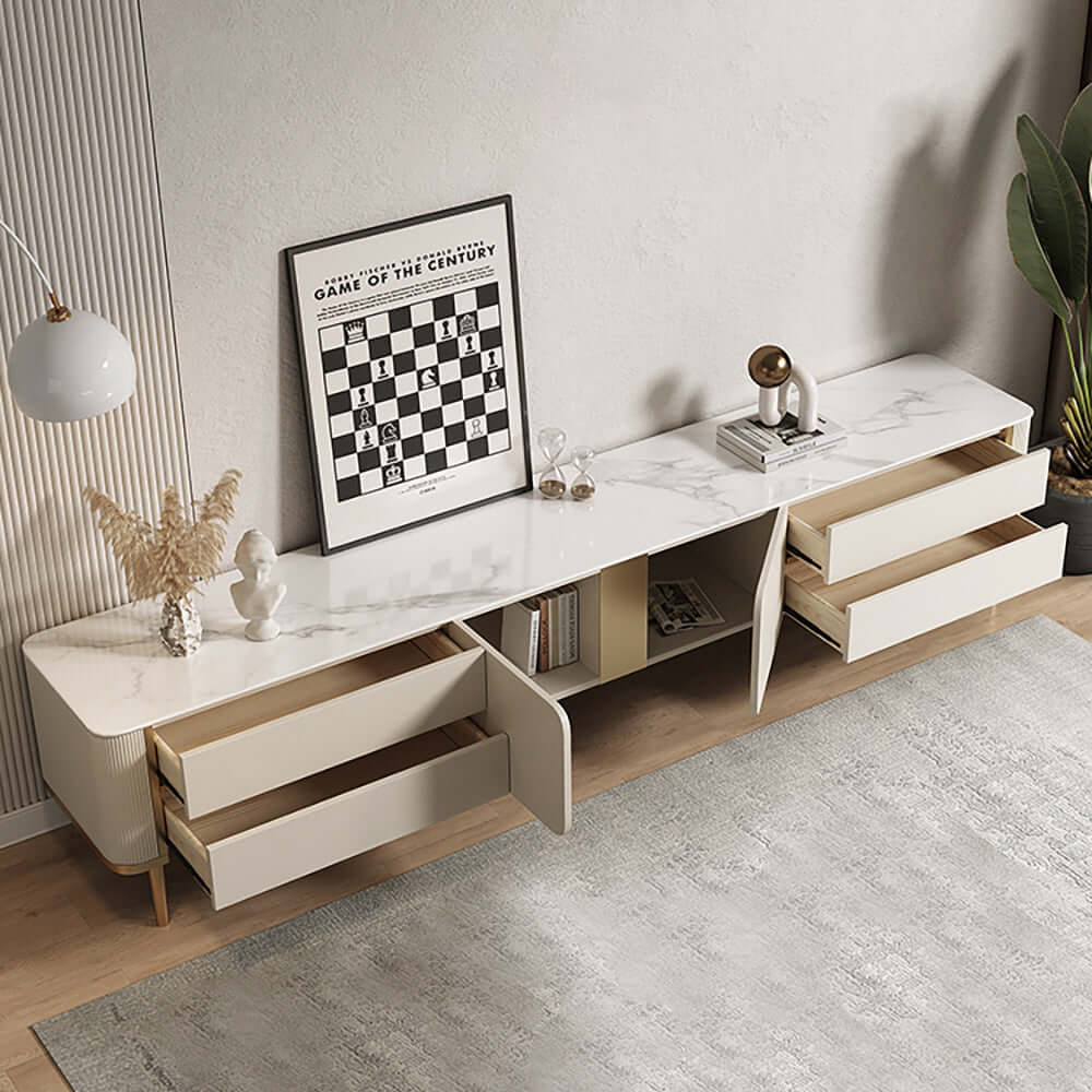 Premium Rectangle TV Stand with Marbling Slate Top - Modern Entertainment Center for Living Room, Bedroom & Home Theater