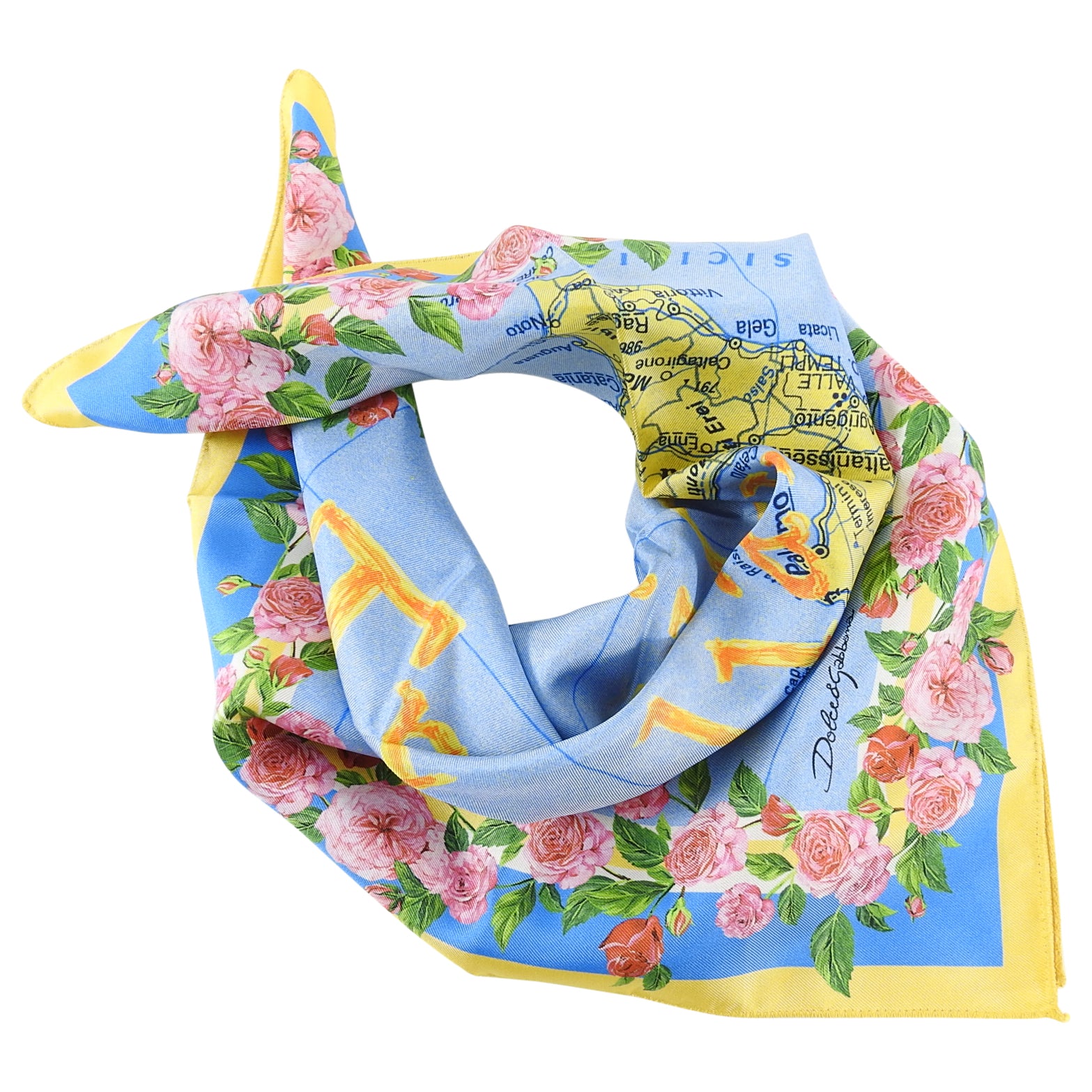Dolce & Gabbana Tropico Italiano Silk Scarf - Floral Print Luxury Fashion Accessory for Women, Spring Summer Outfits, Gift for Her | Perfect for Parties, Weddings & Special Occasions