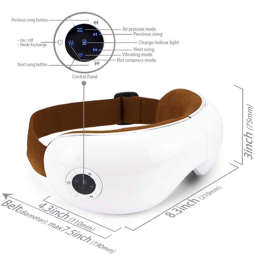 GLOBAL RELAX® SKANDAS Foldable Facial & Eye Massager with Heat, Shiatsu, Compression & Vibromassage - Dark Circle Corrector, Built-in Speakers & Music - Perfect for Home Relaxation, Travel & Stress Relief