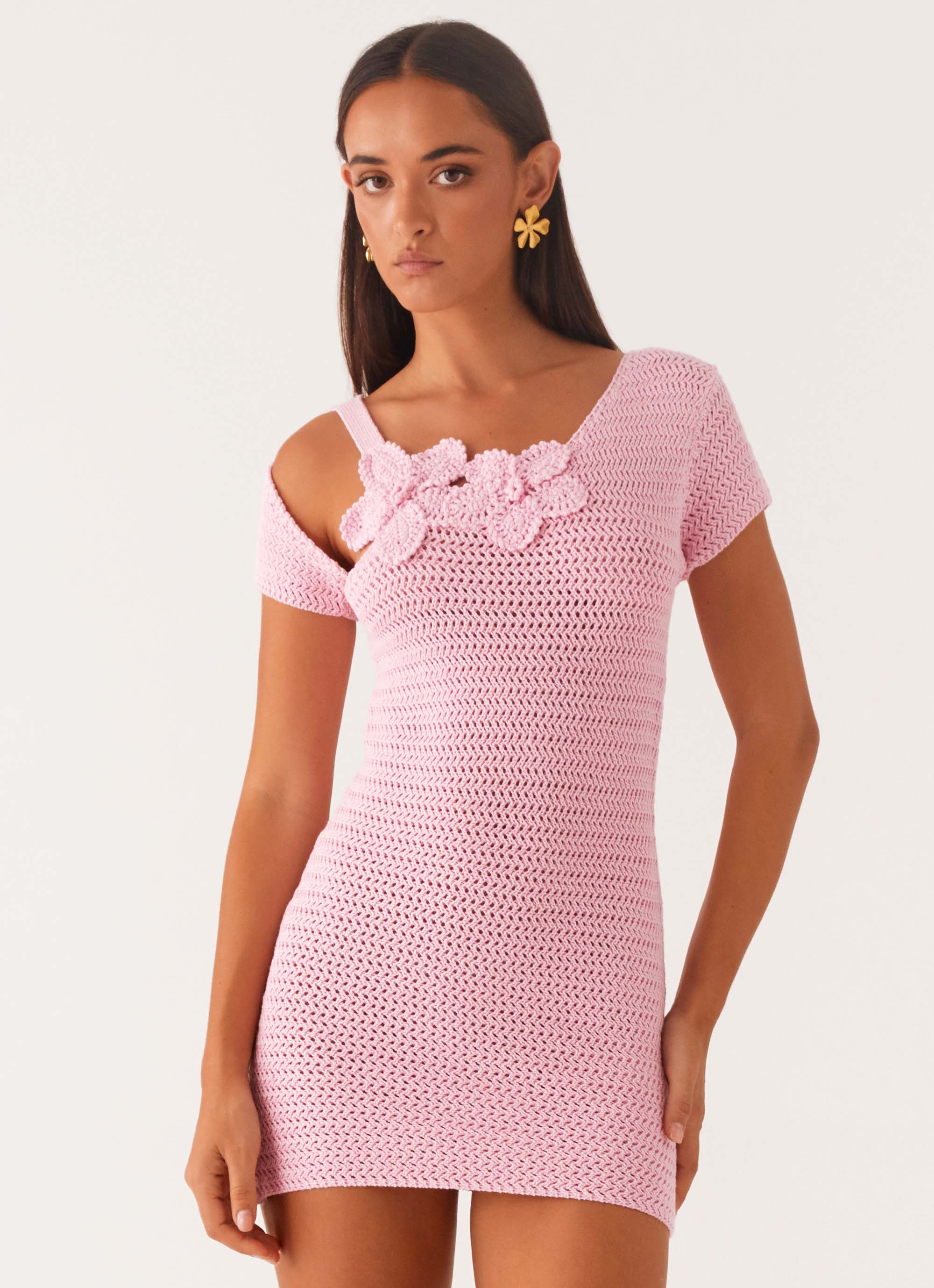 Camryn Crochet Mini Dress for Women - Flirty Pink Summer Boho Beach Dress | Perfect for Vacations, Dates & Music Festivals