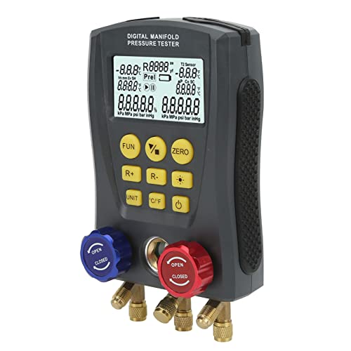 HVAC Manifold Gauge Set - Digital AC Manifold Gauge with High Accuracy Vacuum Pressure & Temperature Measurement for Air Conditioning Systems | Professional HVAC Diagnostic Tool for Refrigerant Leak Detection & HVAC Maintenance