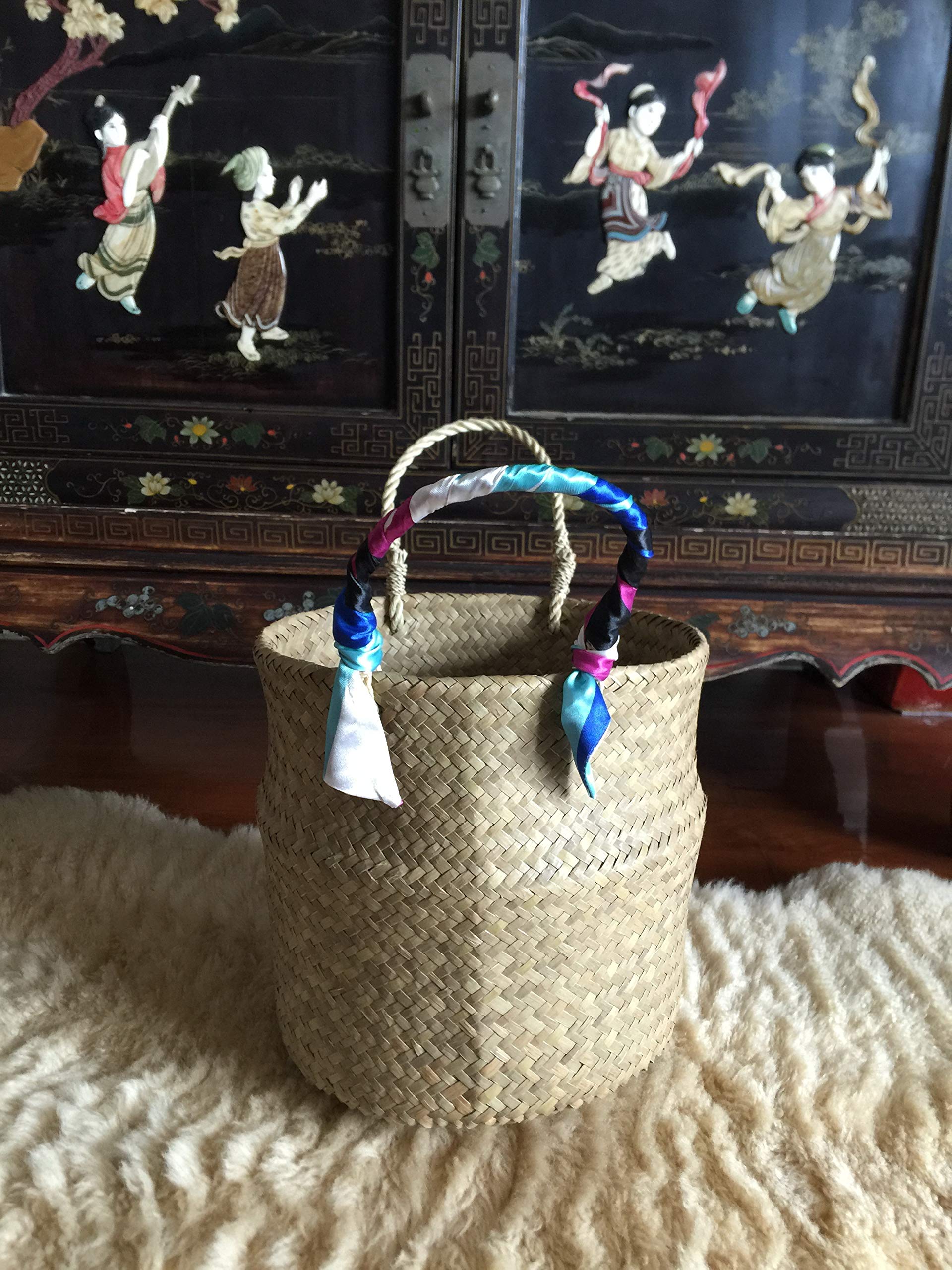 Handwoven Straw Beach Bag - Natural Seagrass Tote Basket Purse for Women, Round Woven Bag for Summer, Picnic, Shopping & Travel Accessories