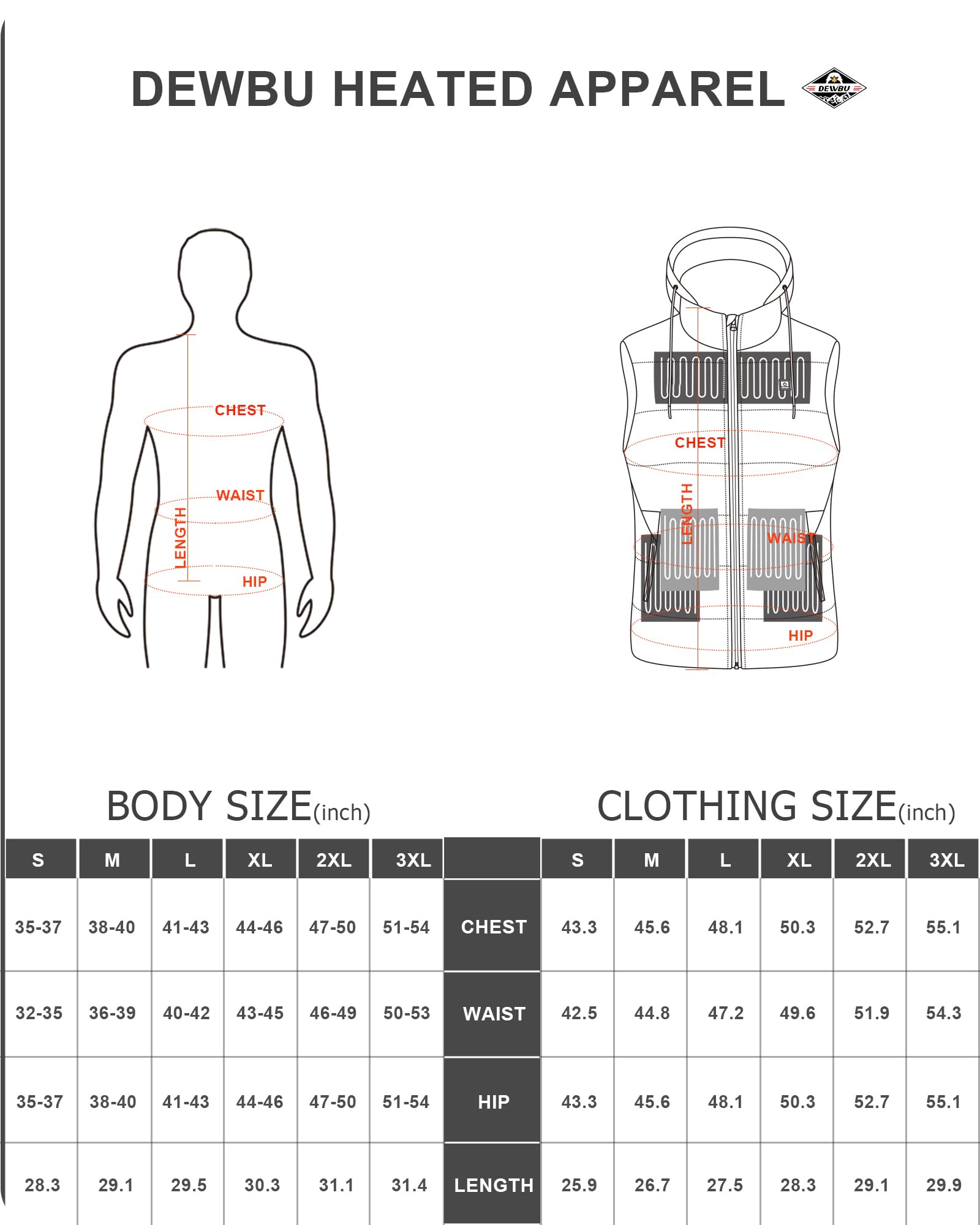 DEWBU 12V Heated Vest for Men - Lightweight Battery-Powered Heated Jacket with Multiple Power Options - Ideal for Outdoor Work, Hiking & Winter Sports