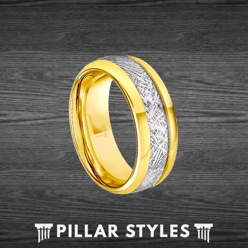 14K Gold Meteorite Tungsten Wedding Band for Men - 8mm Comfort Fit Ring - Unique Anniversary Gift for Him - Perfect for Weddings, Engagements & Special Occasions