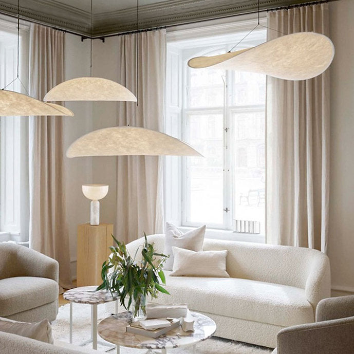 Japanese Style LED Curvy Cloth Pendant Light - Modern Hanging Lamp for Dining Room, Kitchen Island & Bedroom Decor