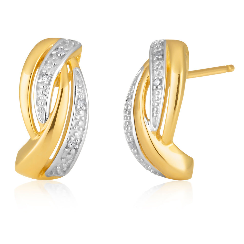 9ct Yellow Gold 0.04 Carat Diamond Huggie Hoop Earrings with 8 Brilliant Cut Diamonds - Perfect for Everyday Wear, Date Nights & Special Occasions