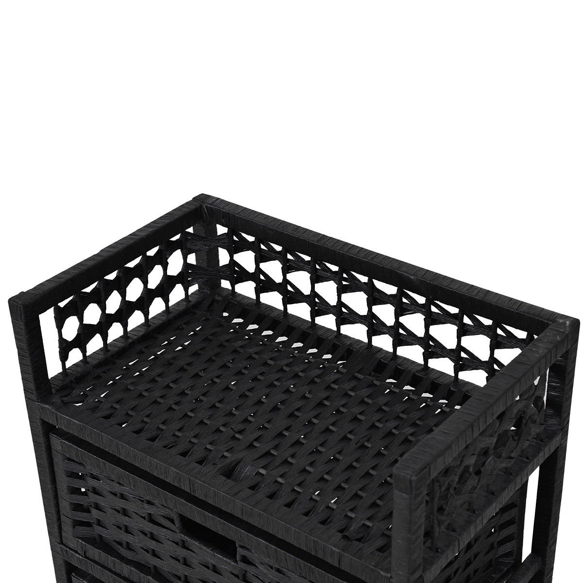 Black 3-Drawer Wicker Storage Tower Shelf with Baskets - Organizer for Bedroom, Bathroom, or Closet - Space-Saving Storage Solution for Home & Office