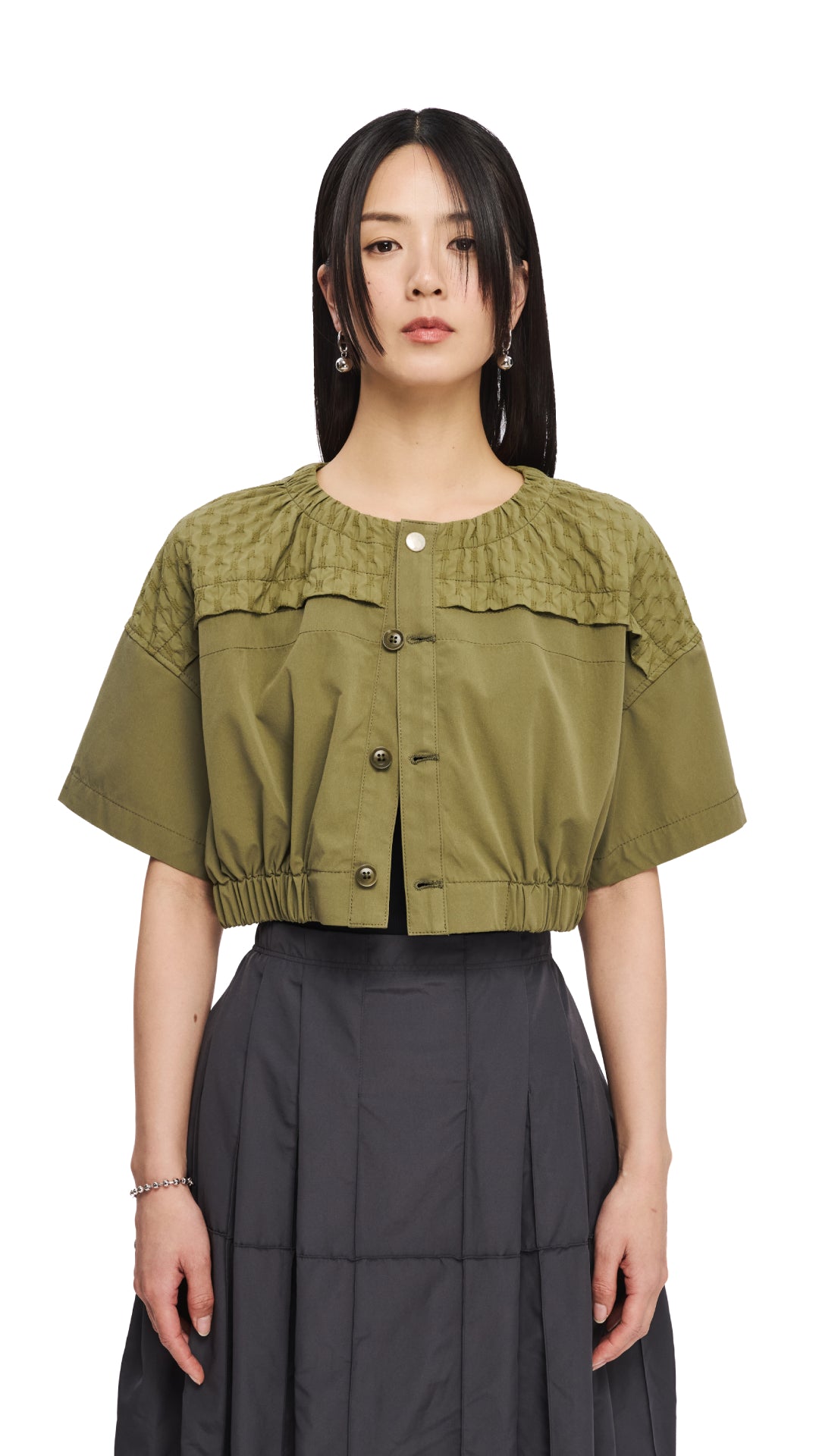 Stylish Women's Cropped Military Jacket - Trendy Olive Green Bomber Coat for Fall & Winter | Perfect for Casual Outfits, Streetwear & Layering