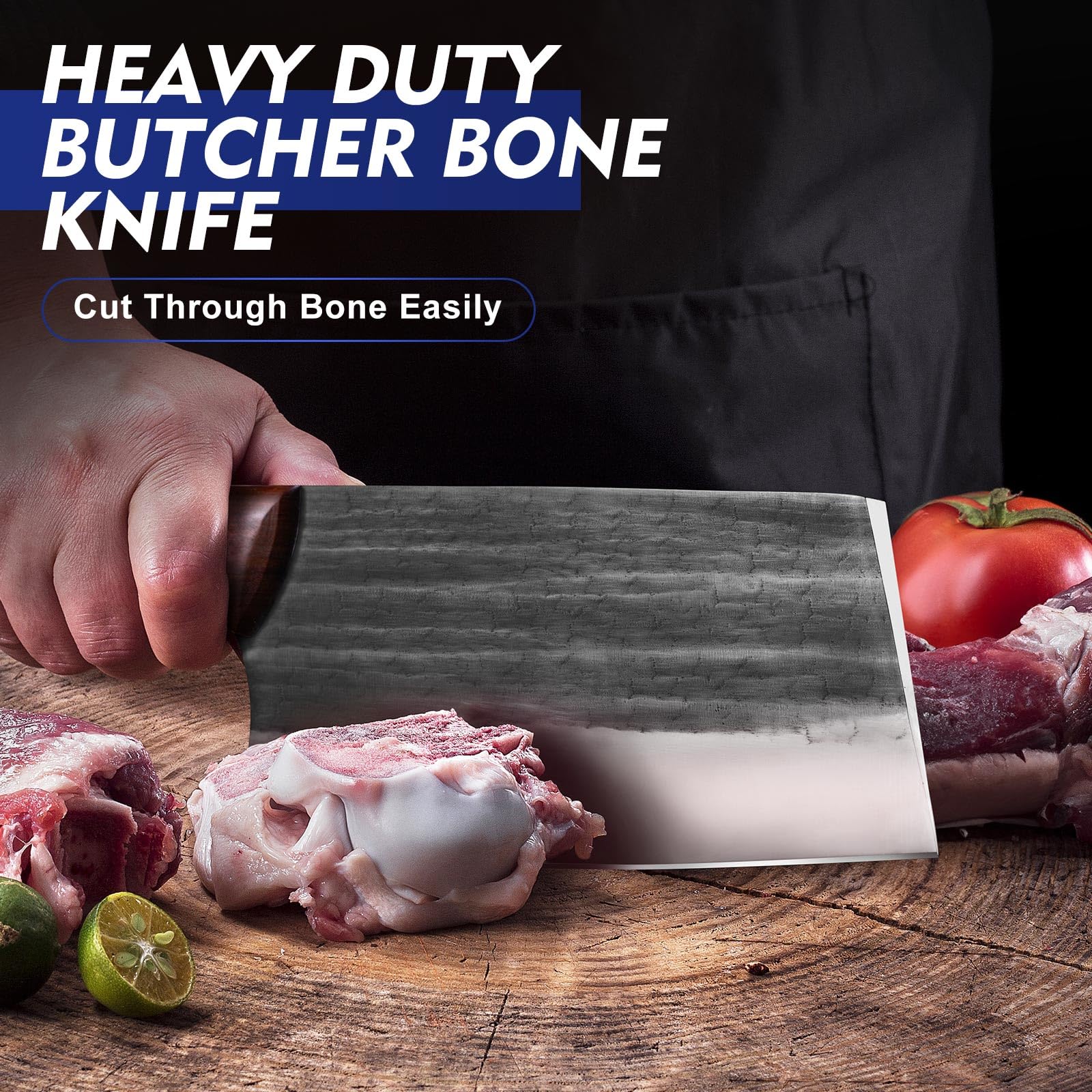 3PCS Premium Hand Forged Butcher Knife Set - Meat Cleaver & Kiritsuke Knife for Professional Meat Cutting | Perfect for Home Kitchen, Outdoor Cooking, Camping BBQ & Gift for Men