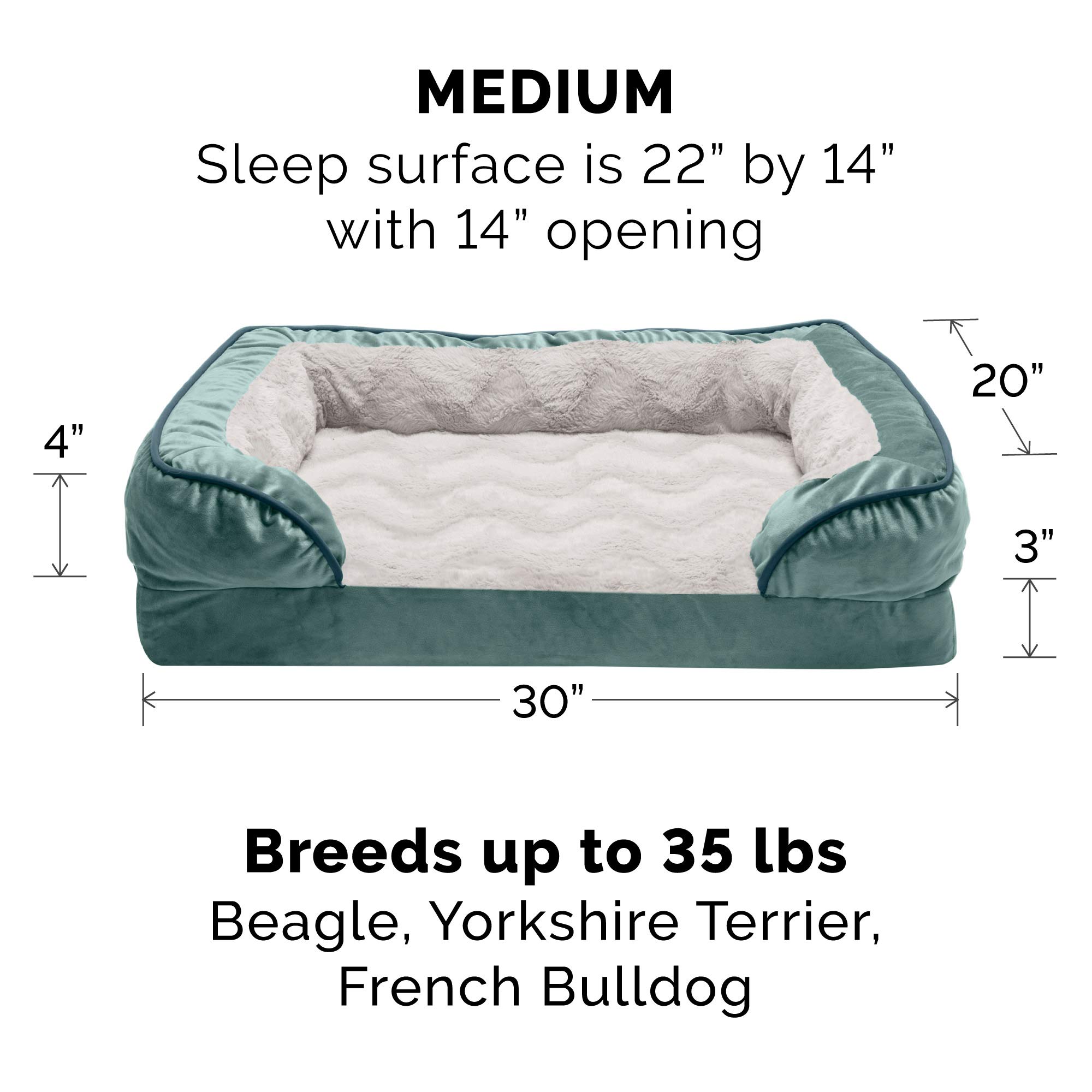 Furhaven Orthopedic Dog Bed for Small & Medium Dogs - Plush Velvet Sofa with Removable Bolsters & Washable Cover - Supports Up to 35 lbs - Celadon Green Medium Size - Perfect for Pets with Joint Pain or Post-Surgery Recovery