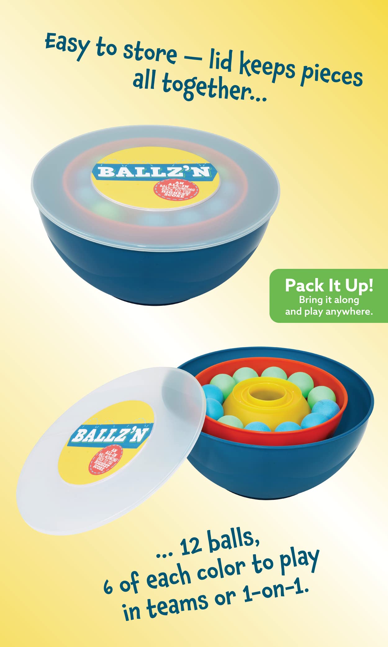 Ballz'n - Fast-Paced Pong Ball Bouncing Trick Shots Game for Adults & Family | Fun Board Game for Parties, Game Nights & Indoor Activities | Portable 2-6 Player Floor Game with Easy Storage | Perfect for Family Gatherings, Adult Parties & Bar Games