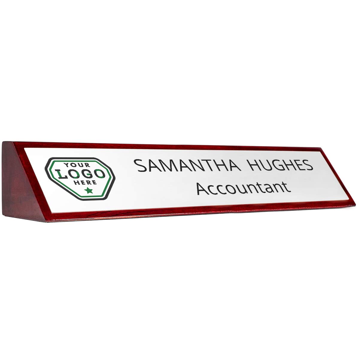Rosewood Desk Name Plate - 10x2 Inches Engraved Office Sign - Personalized White Wooden Nameplate for Professional Workspace Decor