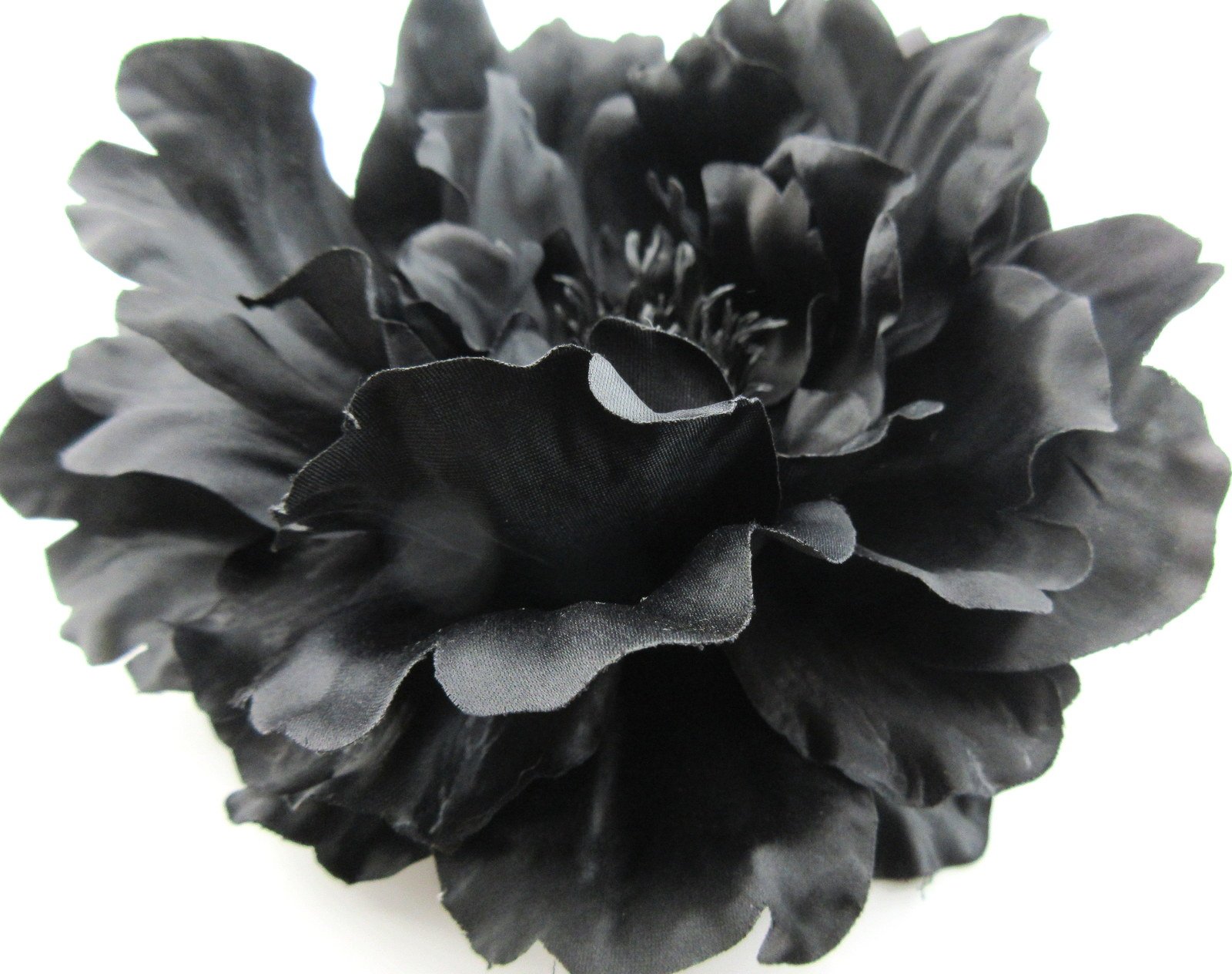 Gothic Black Peony Silk Flower Hair Clip with Teeth & Brooch Pin - 6