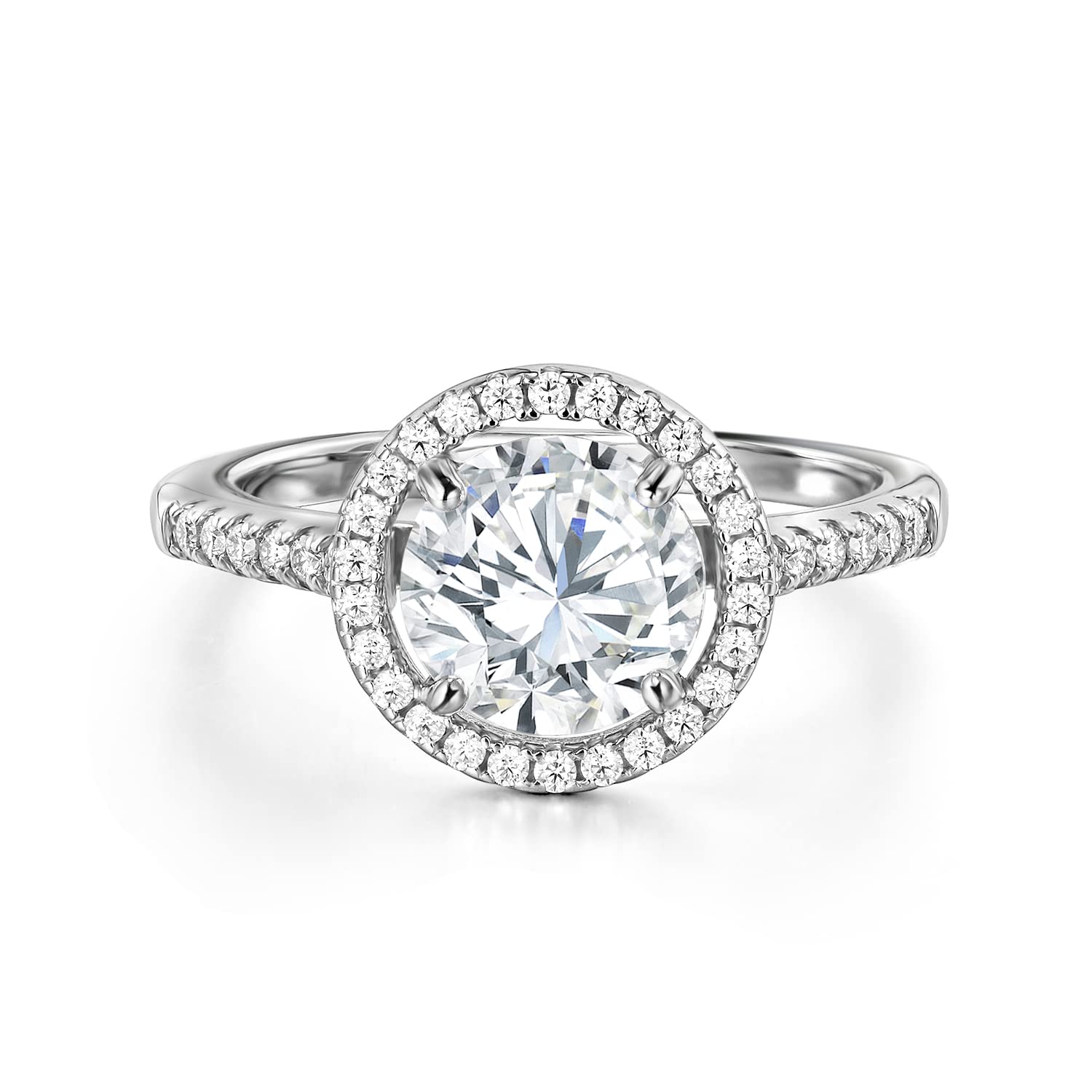 2 Carat Moissanite Engagement Ring for Women - Round Cut Solitaire D Color VVS1 White Gold Ring - Perfect for Proposals, Weddings & Anniversaries