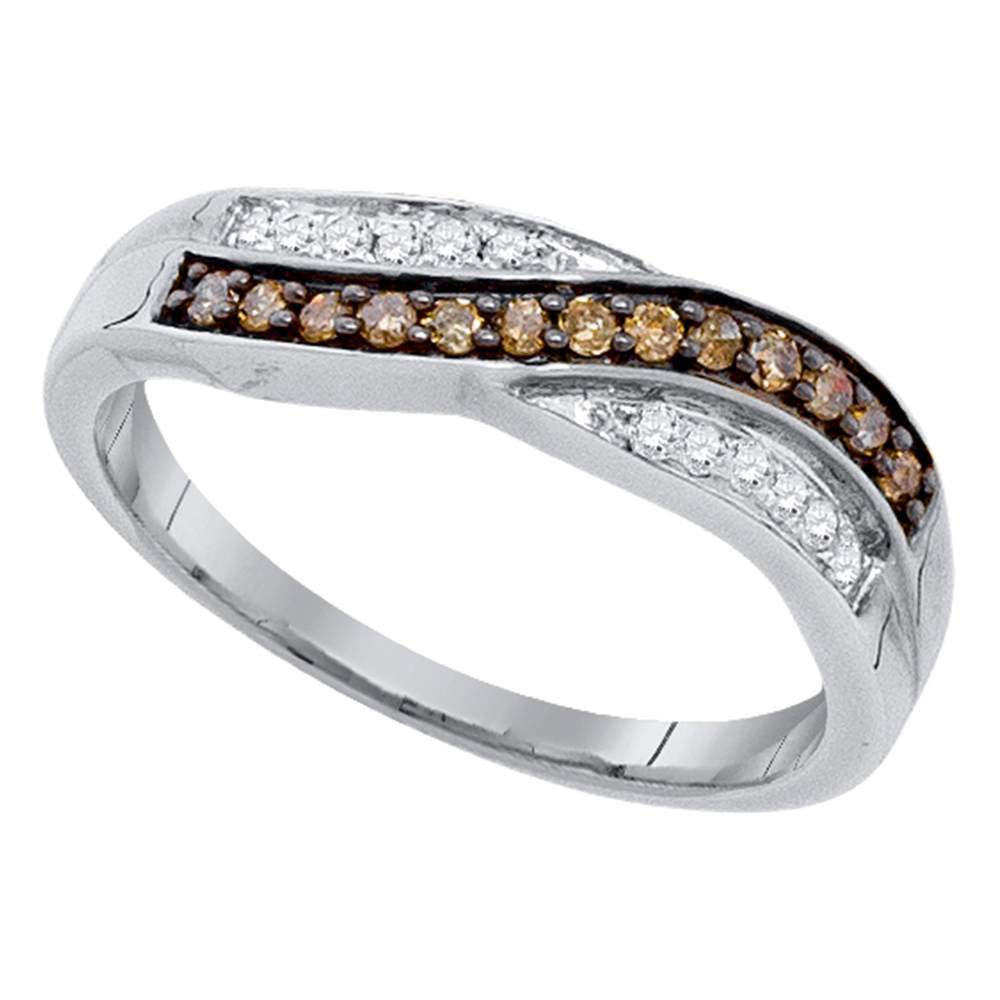 10K White Gold Women's Round Brown Diamond Band Ring 1/4 CTTW - Elegant Wedding, Anniversary, or Everyday Jewelry Gift for Her