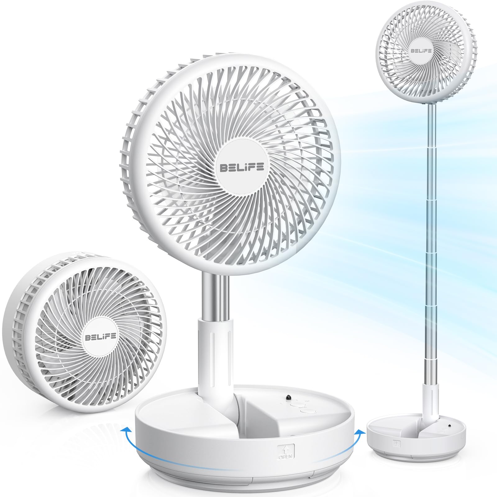 Belife X8 Portable Fan - 7200mAh Rechargeable Battery, USB-Powered Oscillating Desk & Floor Fan with Remote - Foldable Telescopic Design for Home, Office, Camping & Travel - 7.7