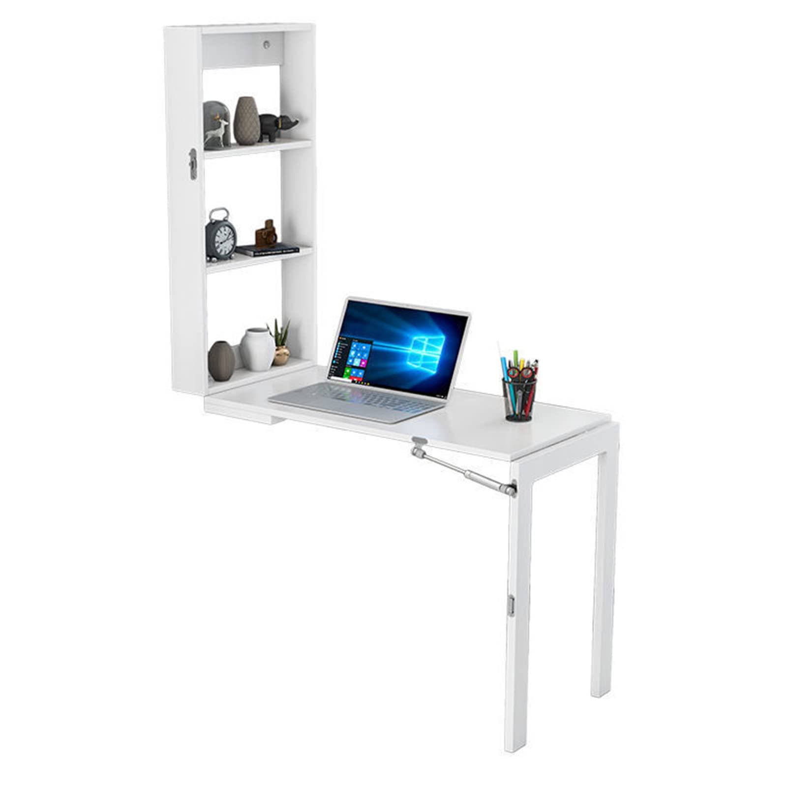Wall Mounted Folding Table with Storage Compartments - Space Saving Retractable Computer Desk for Home Office, Bedroom, Living Room | Perfect for Small Spaces, Balcony Workstation & Dining Nook