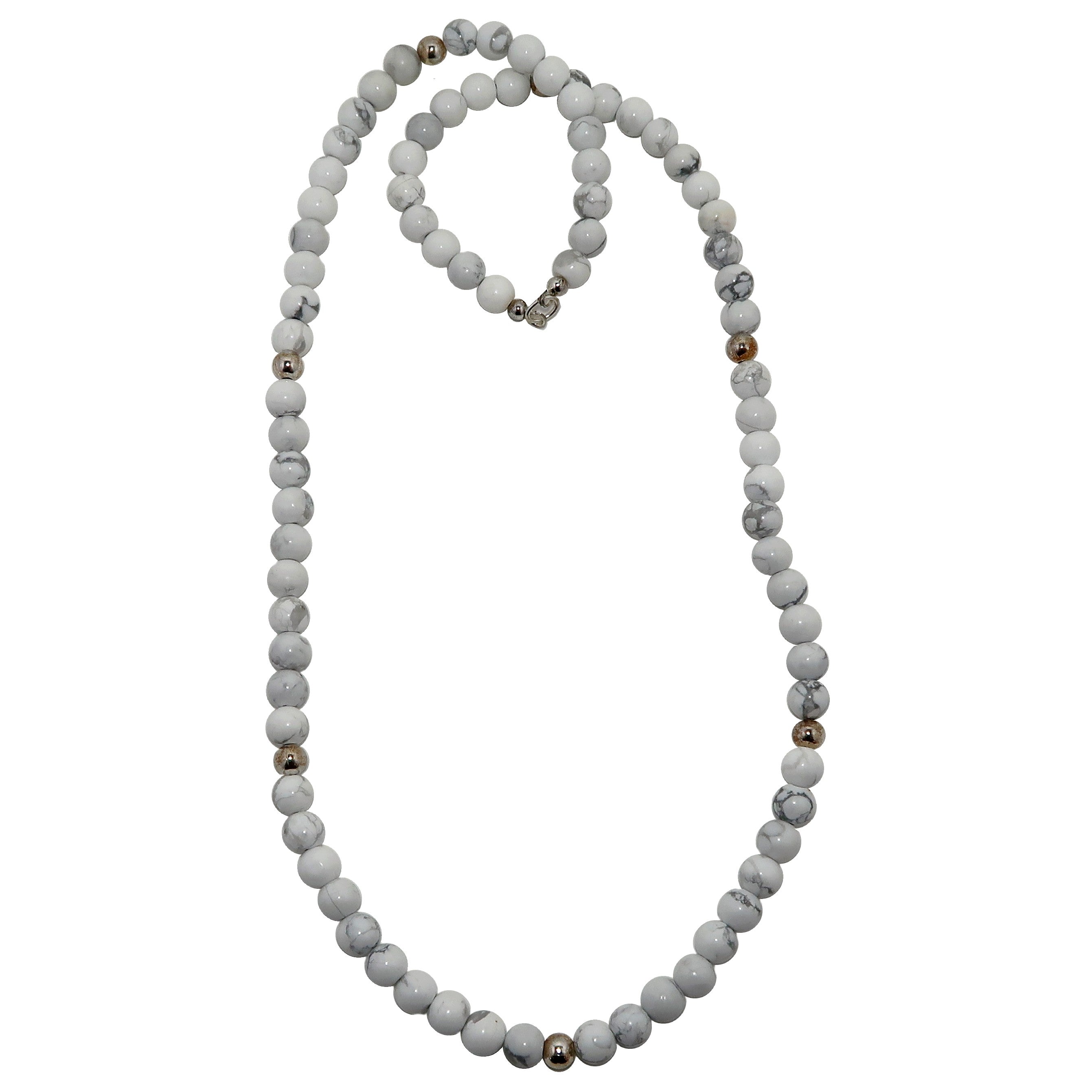 Howlite Necklace for Women - Long White Beaded Healing Crystal Jewelry with Aura Gems | Boho Chic Accessory for Meditation, Yoga & Spiritual Healing