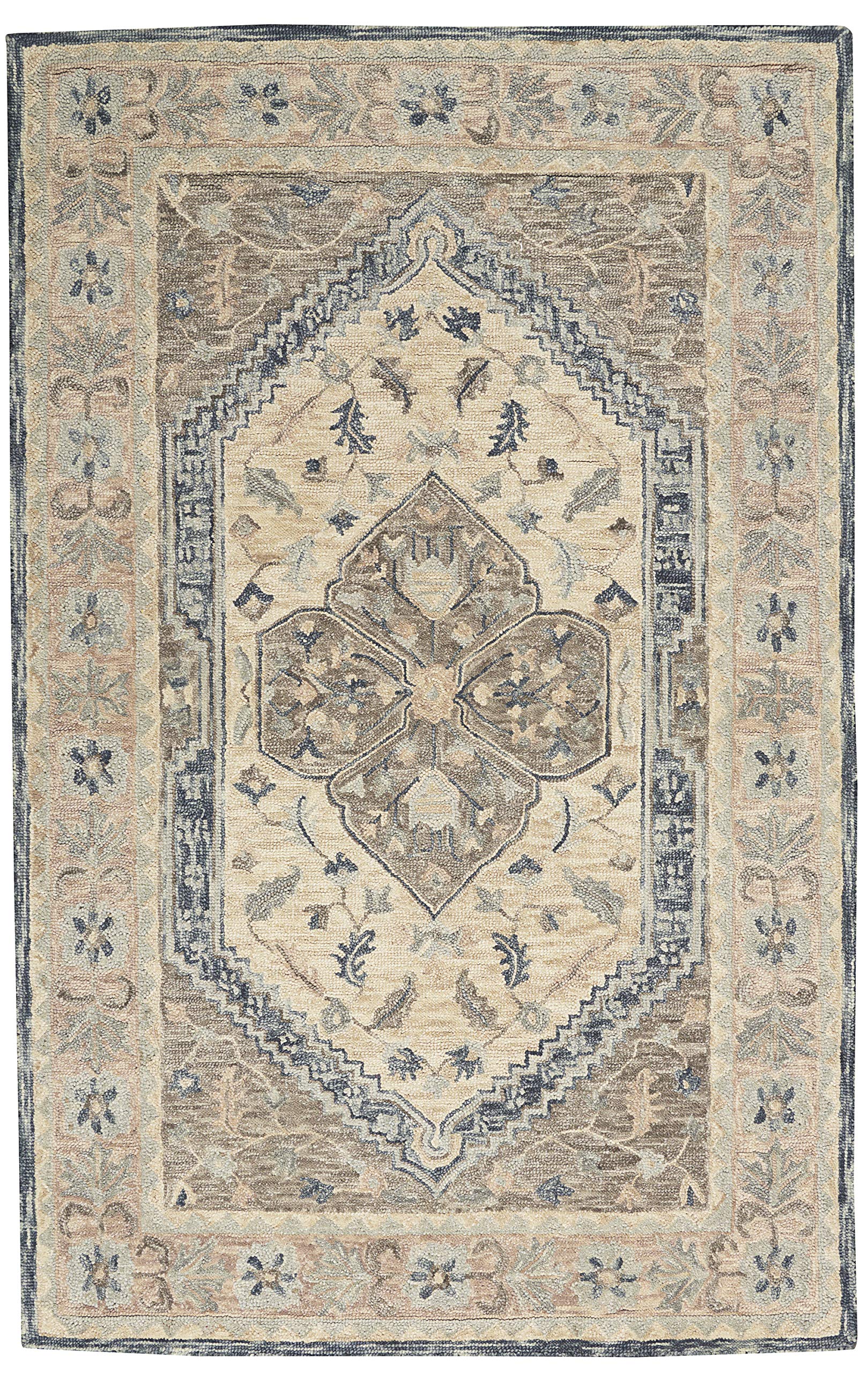 Nourison Bahari Traditional Grey 5' x 7' Area Rug - Easy to Clean, Non-Shedding, Soft Pile - Perfect for Bedroom, Living Room, Dining Room & Kitchen Decor (5x7) - Adds Warmth & Style to Your Home