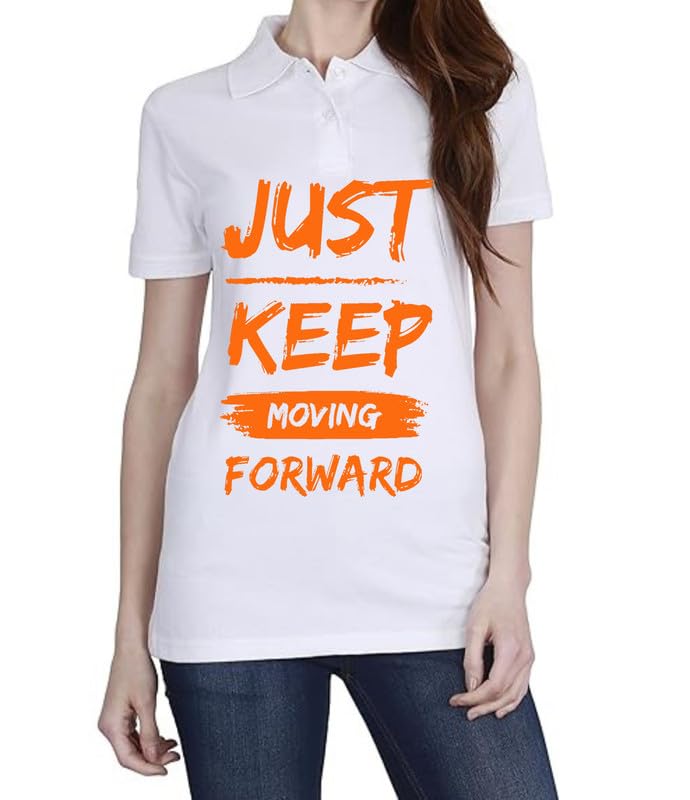 Just Keep Moving Forward White Women's Polo T-Shirt - Casual & Athletic Wear for Workouts, Golf & Everyday Fashion